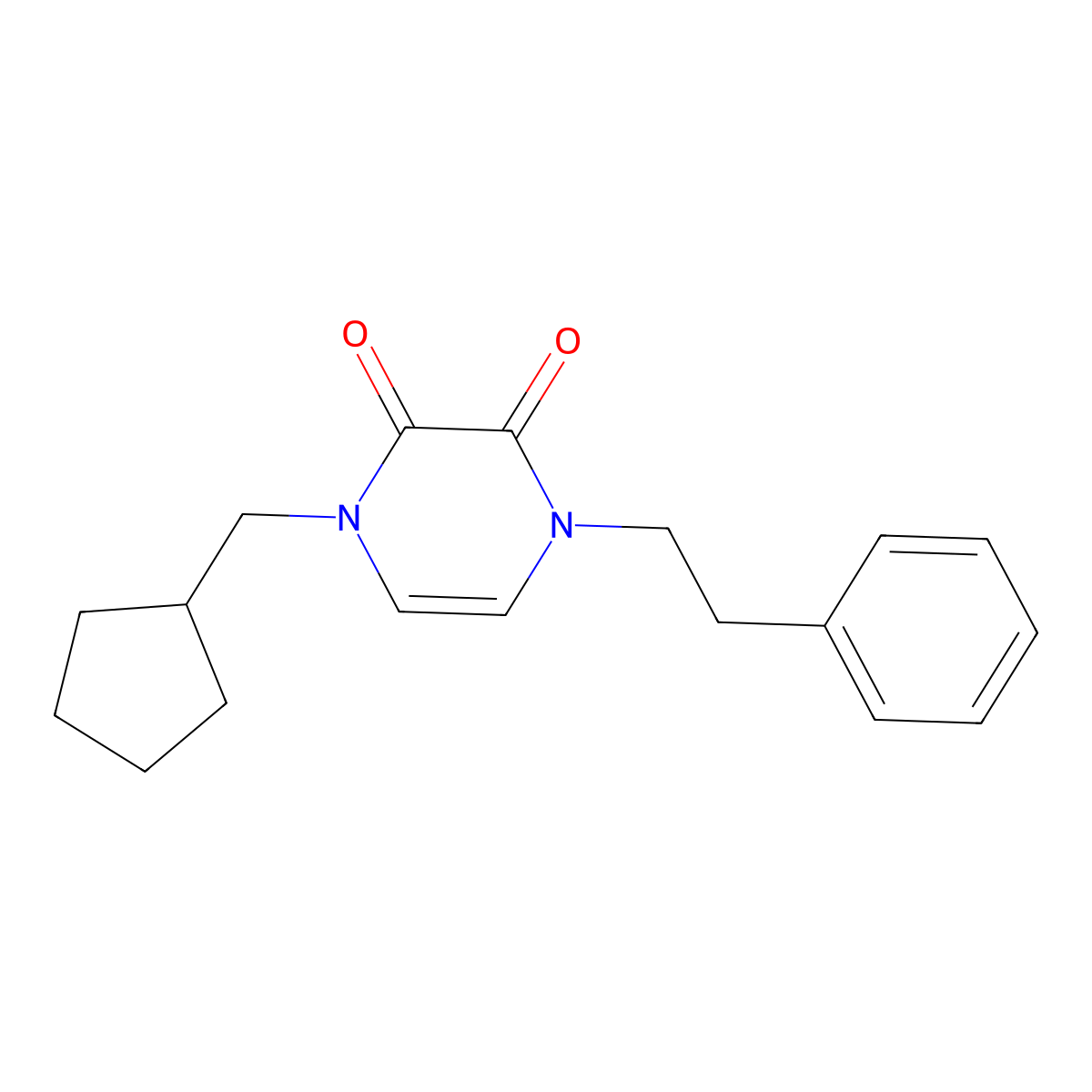 1-(Cyclopentylmethyl)-4-(2-phenylethyl)-1,2,3,4-tetrahydropyrazine-2,3-dione molecular structure, CAS 2770644-33-0