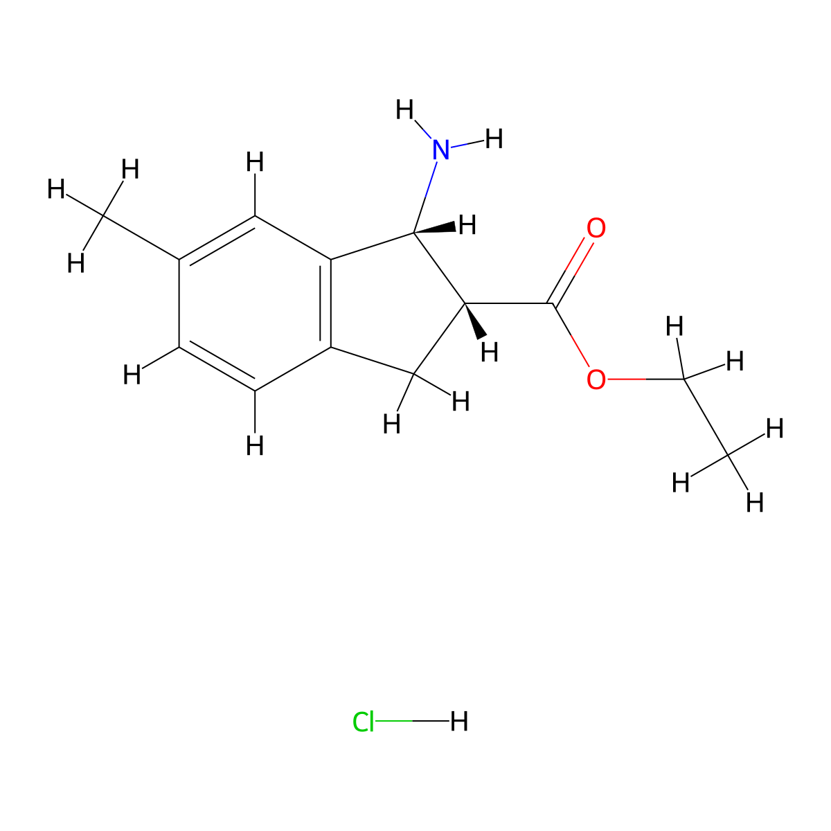 rac-ethyl(1R,2R)-1-amino-6-methyl-2,3-dihydro-1H-indene-2-carboxylatehydrochloride,cis molecular structure, CAS 2770894-86-3