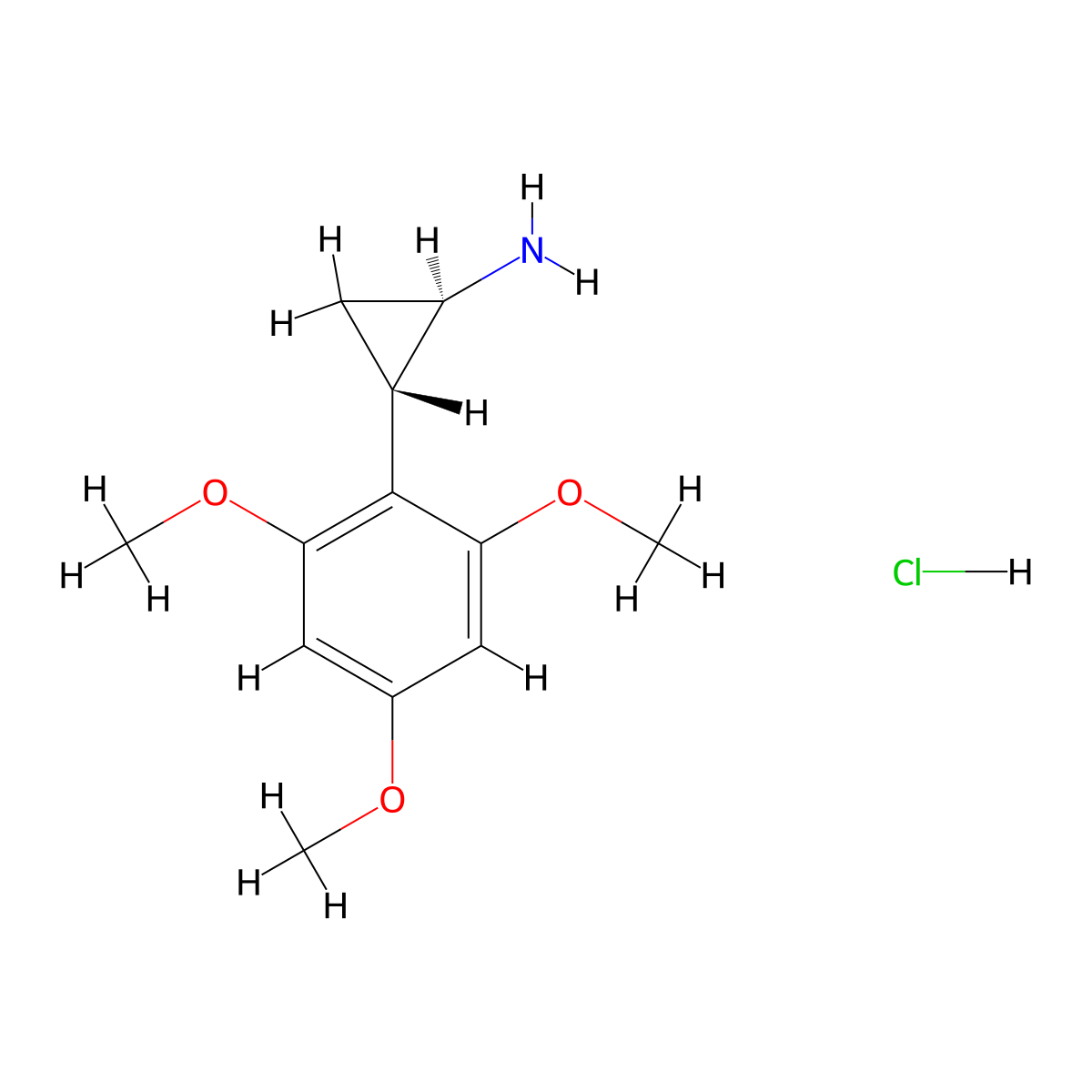 rac-(1R,2S)-2-(2,4,6-trimethoxyphenyl)cyclopropan-1-amine hydrochloride, trans molecular structure, CAS 2770894-90-9