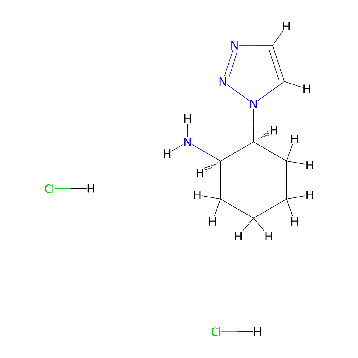 rac-(1R,2S)-2-(1H-1,2,3-triazol-1-yl)cyclohexan-1-aminedihydrochloride,cis molecular structure, CAS 2770894-93-2