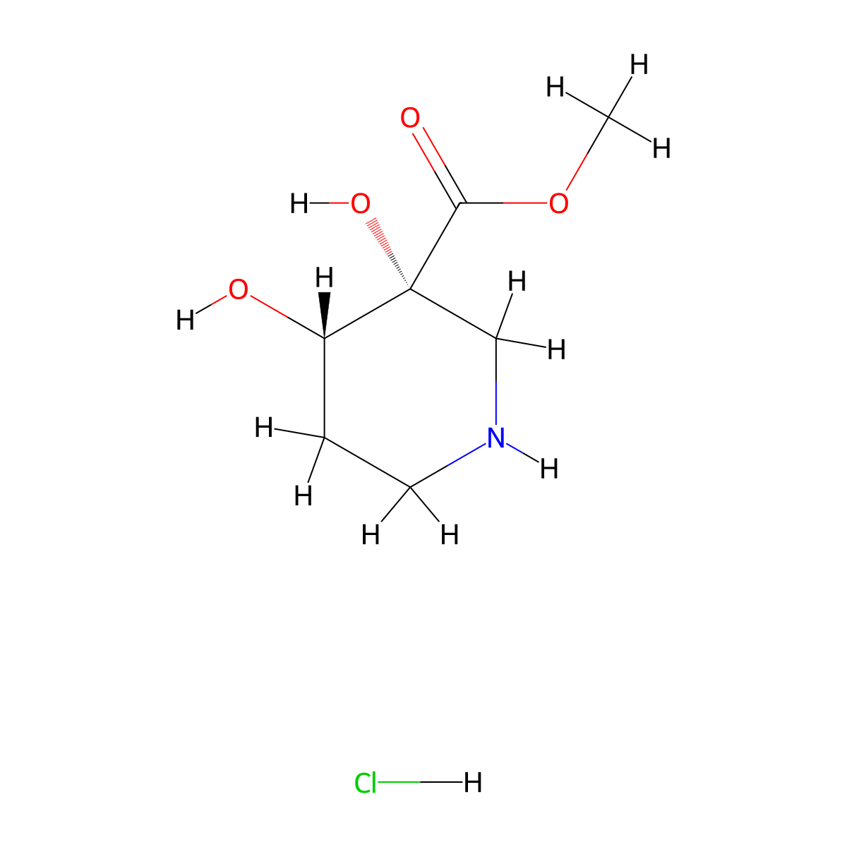 rac-methyl (3R,4S)-3,4-dihydroxypiperidine-3-carboxylate hydrochloride molecular structure, CAS 2770894-95-4