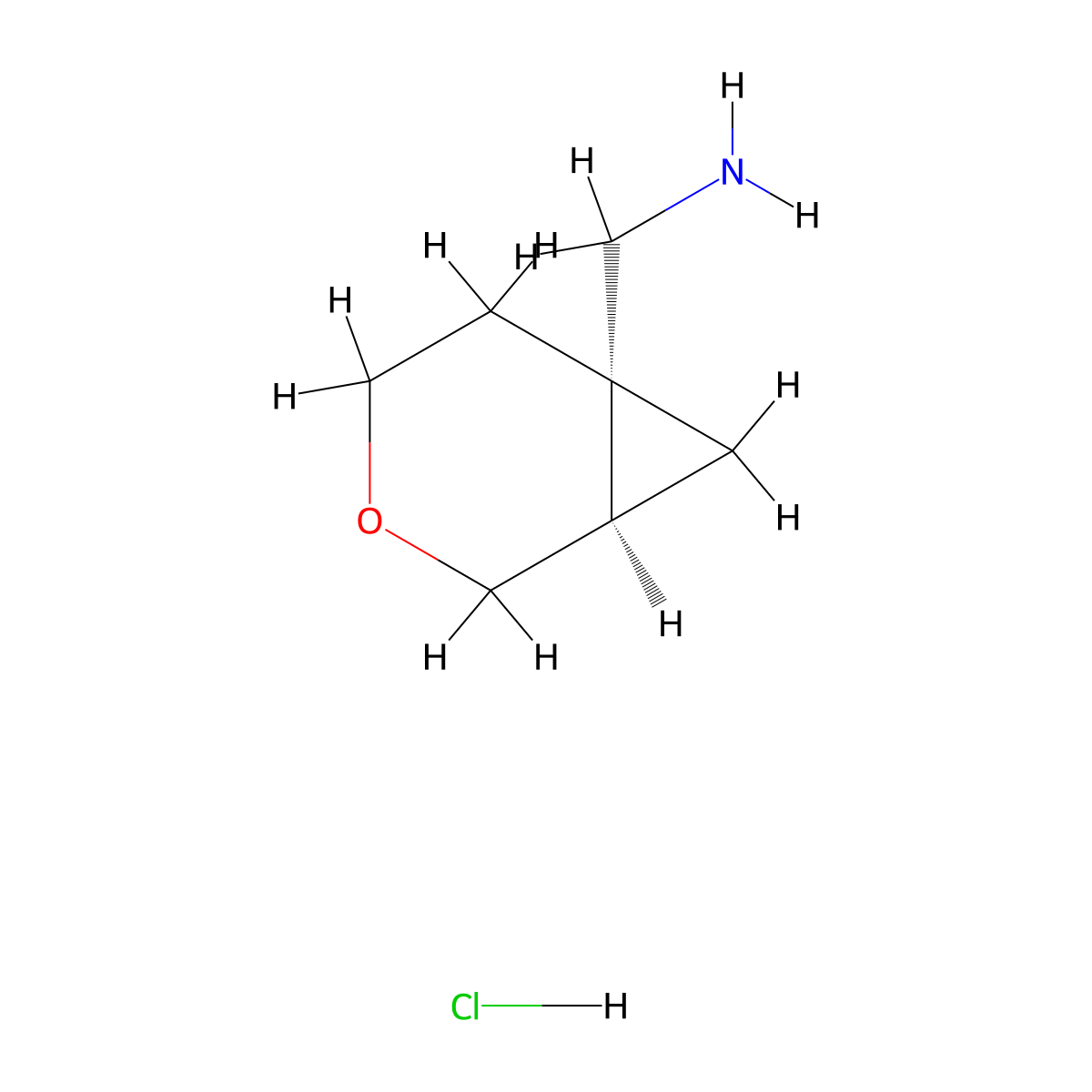 rac-1-[(1R,6S)-3-oxabicyclo[4.1.0]heptan-6-yl]methanamine hydrochloride, cis molecular structure, CAS 2770895-06-0