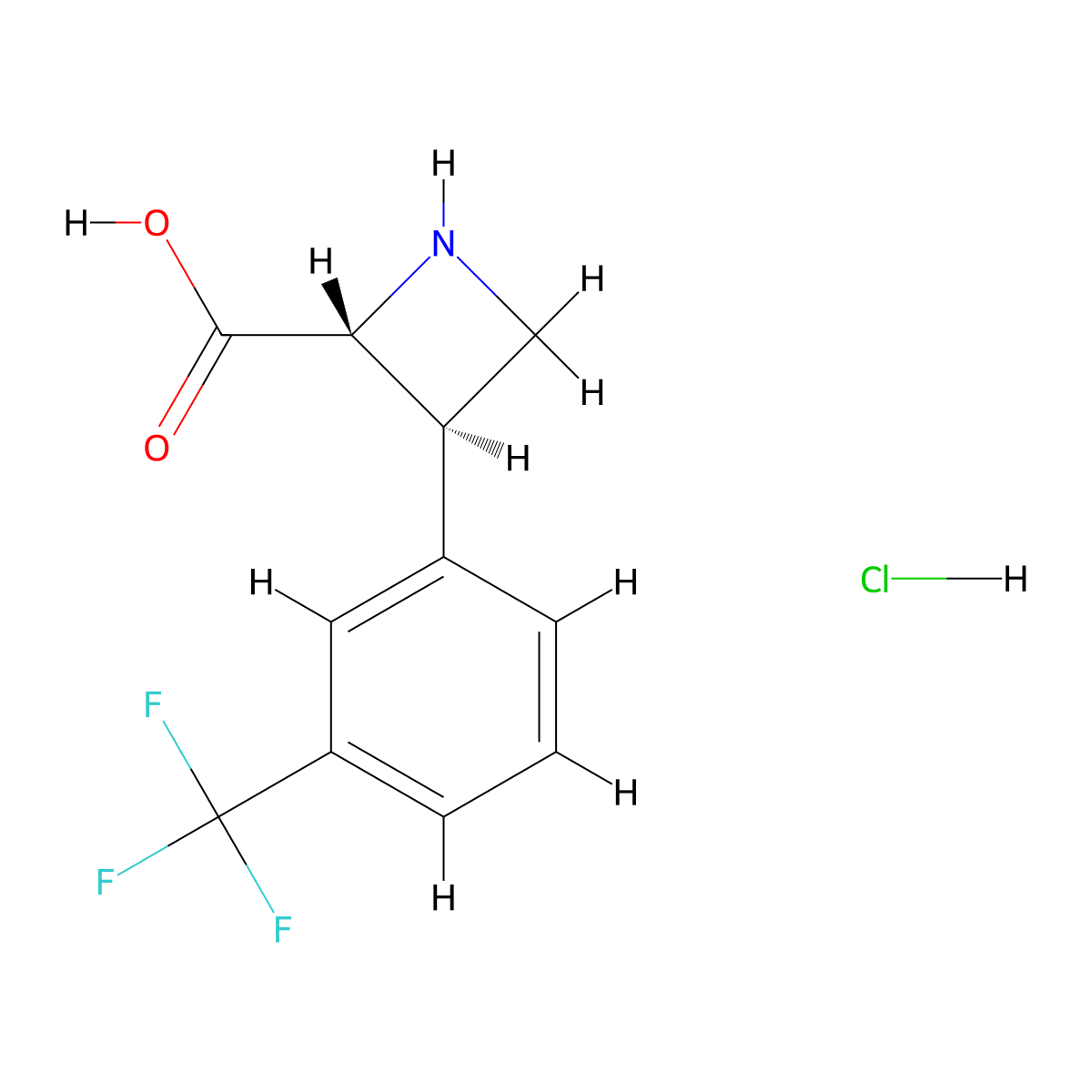 rac-(2R,3R)-3-[3-(trifluoromethyl)phenyl]azetidine-2-carboxylicacidhydrochloride,trans molecular structure, CAS 2770895-12-8