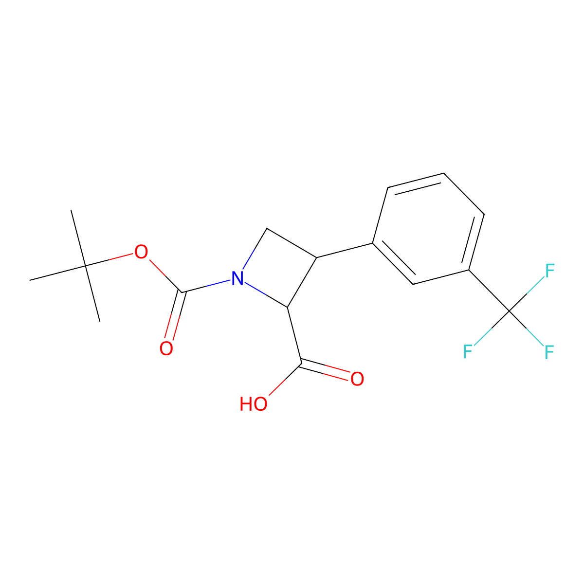 rac-(2R,3R)-1-[(tert-butoxy)carbonyl]-3-[3-(trifluoromethyl)phenyl]azetidine-2-carboxylic acid, trans molecular structure, CAS 2770895-28-6