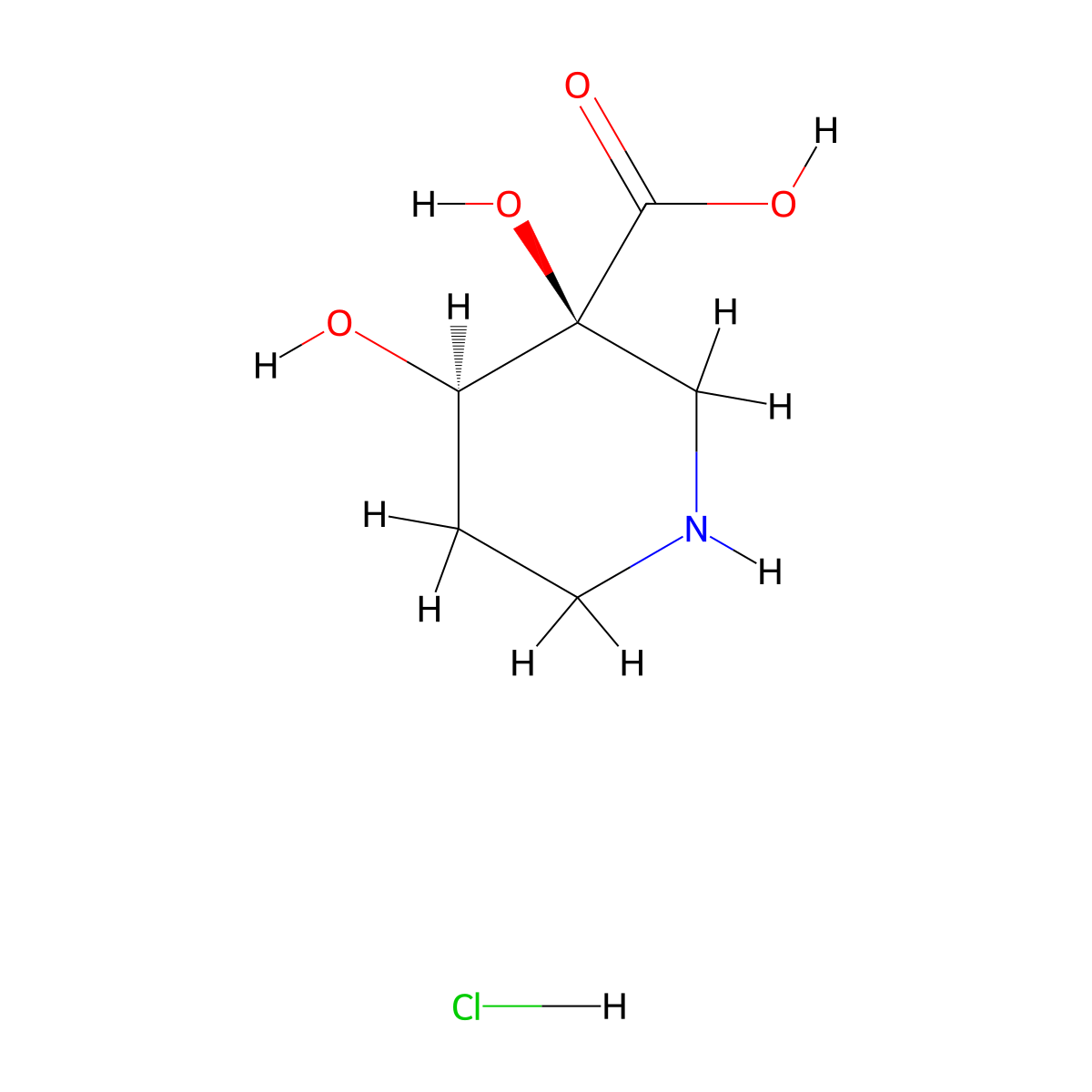 rac-(3R,4S)-3,4-dihydroxypiperidine-3-carboxylic acid hydrochloride, trans molecular structure, CAS 2770895-30-0