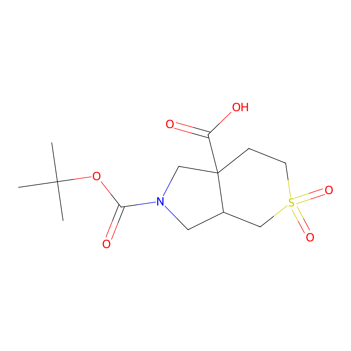 rac-(3aR,7aR)-2-[(tert-butoxy)carbonyl]-5,5-dioxo-octahydro-5lambda6-thiopyrano[3,4-c]pyrrole-7a-carboxylic acid, cis molecular structure, CAS 2770895-48-0