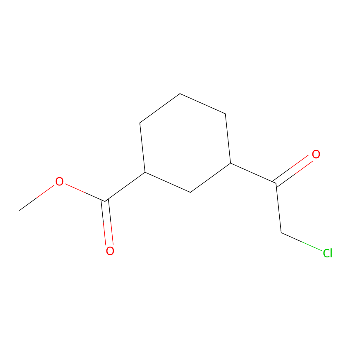 rac-methyl (1R,3S)-3-(2-chloroacetyl)cyclohexane-1-carboxylate, cis molecular structure, CAS 2770895-65-1