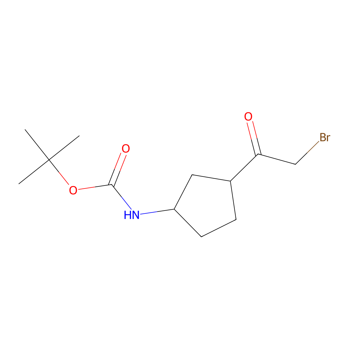 rac-tert-butyl N-[(1R,3S)-3-(2-bromoacetyl)cyclopentyl]carbamate, cis molecular structure, CAS 2770895-66-2