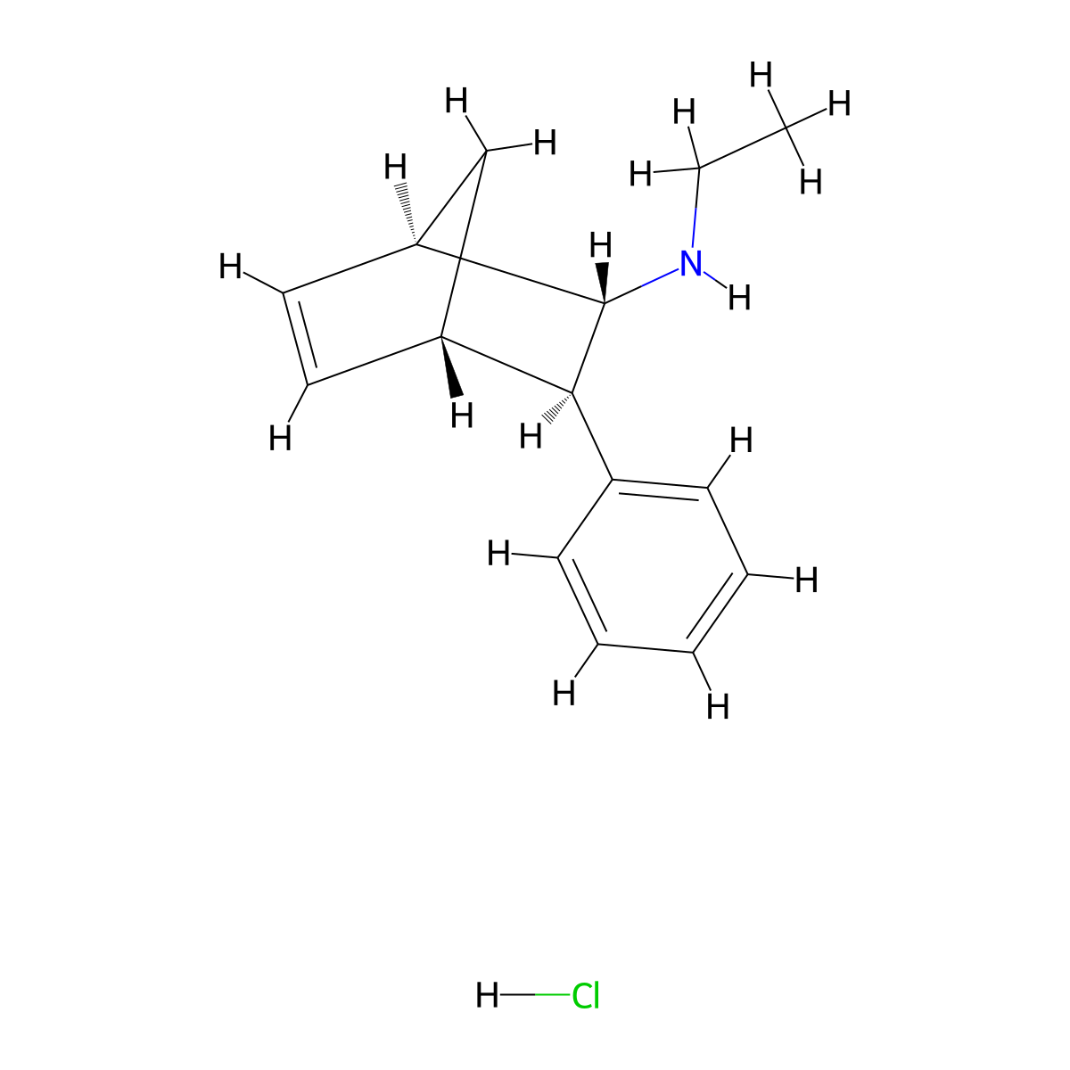 rac-(1R,2S,3R,4S)-N-ethyl-3-phenylbicyclo[2.2.1]hept-5-en-2-amine hydrochloride molecular structure, CAS 2770896-04-1