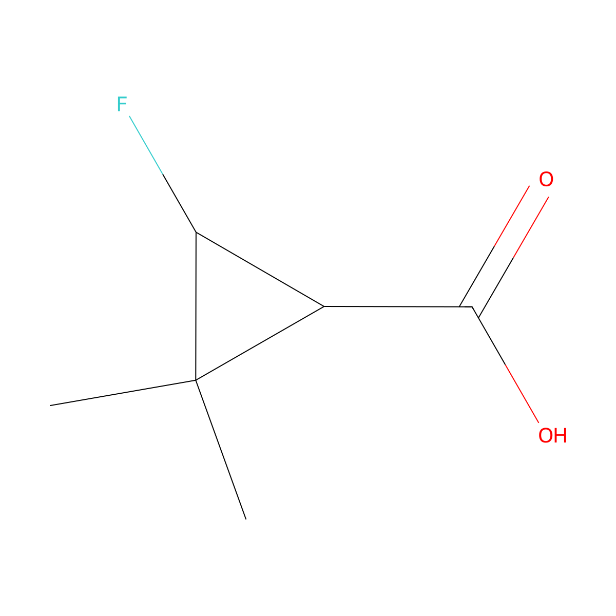 rac-(1R,3R)-3-fluoro-2,2-dimethylcyclopropane-1-carboxylic acid, trans molecular structure, CAS 2770896-08-5