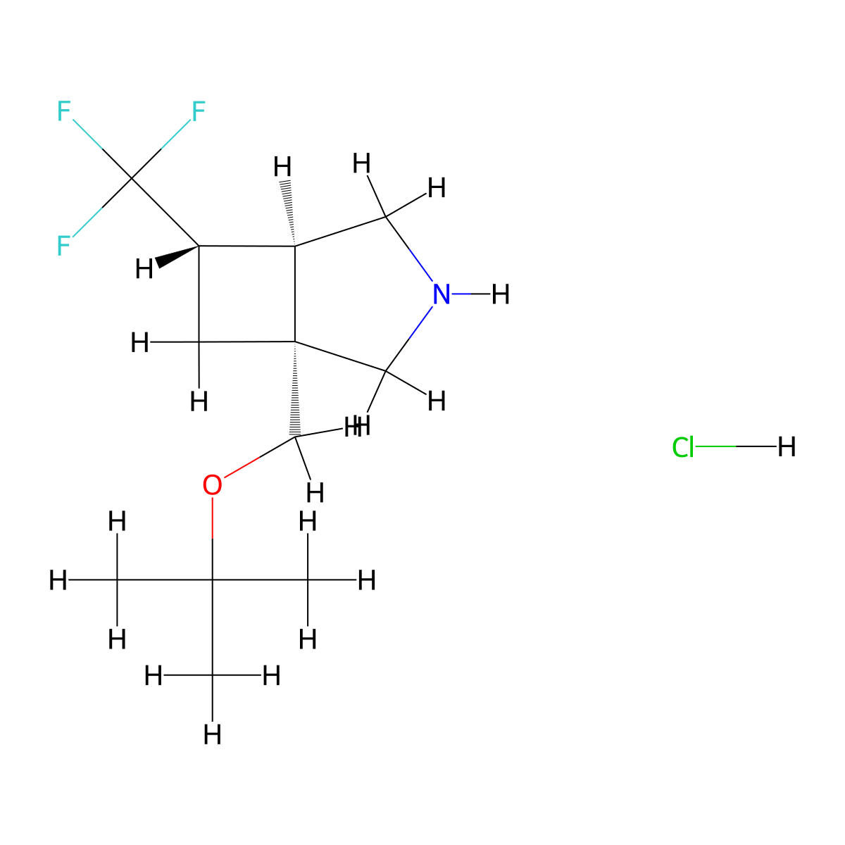 rac-(1R,5R,6S)-1-((tert-butoxy)methyl)-6-(trifluoromethyl)-3-azabicyclo(3.2.0)heptane hydrochloride molecular structure, CAS 2770896-16-5