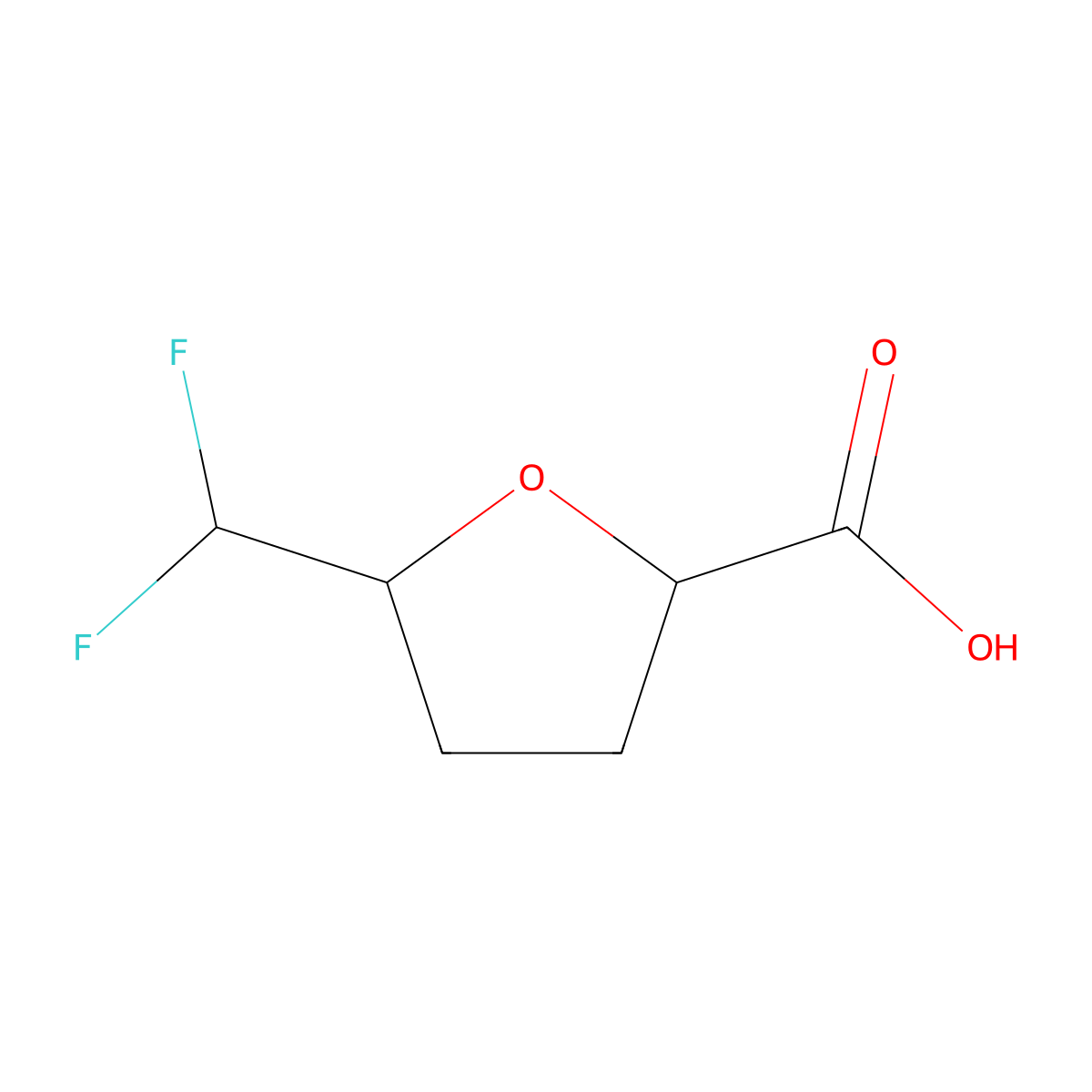 rac-(2R,5S)-5-(difluoromethyl)oxolane-2-carboxylic acid molecular structure, CAS 2770896-17-6