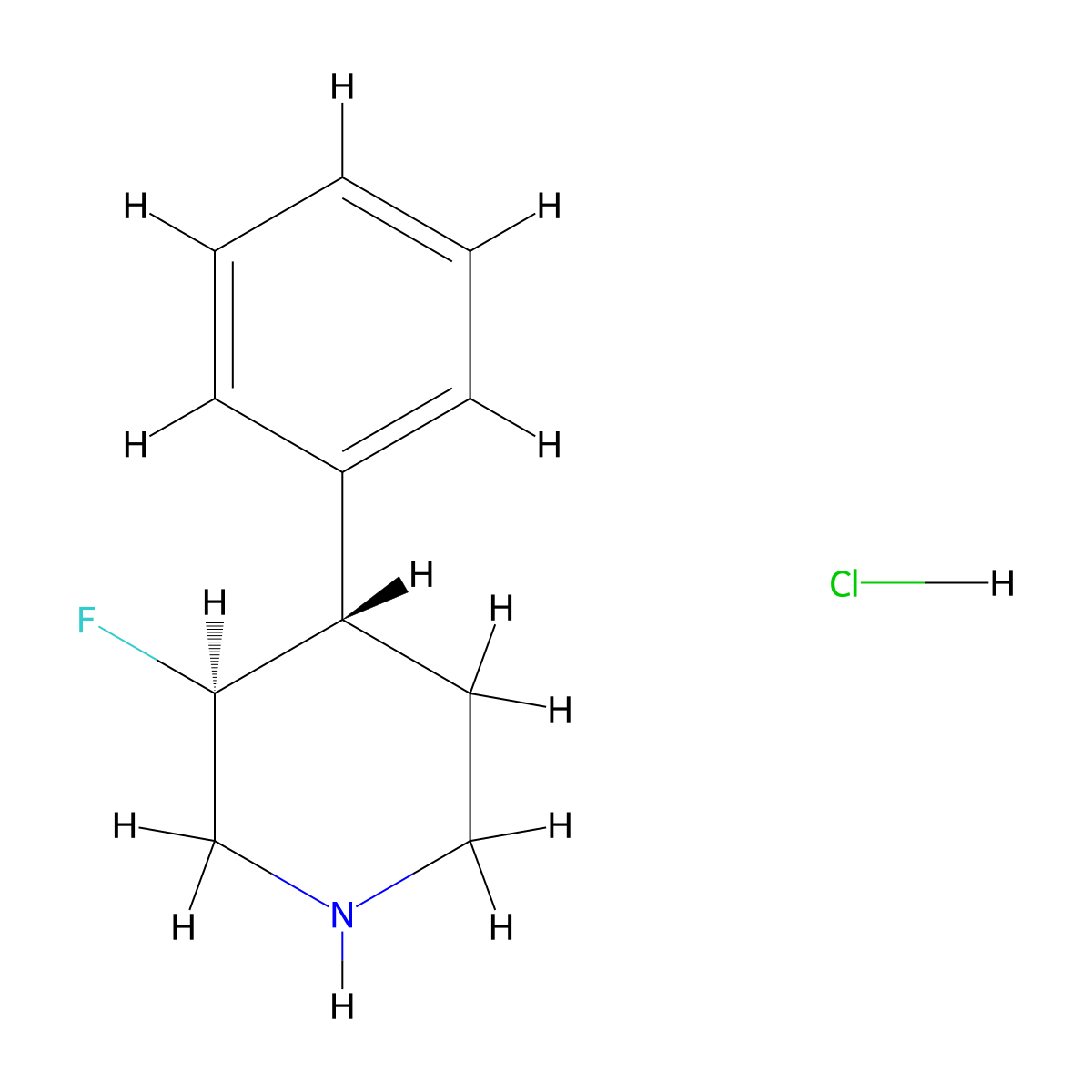 rac-(3R,4R)-3-fluoro-4-phenylpiperidine hydrochloride, trans molecular structure, CAS 2770896-41-6