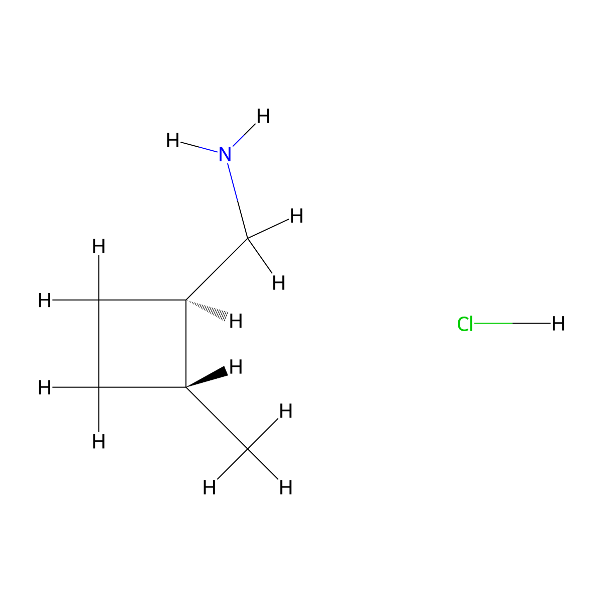 rac-1-[(1R,2R)-2-methylcyclobutyl]methanamine hydrochloride, trans molecular structure, CAS 2770896-59-6