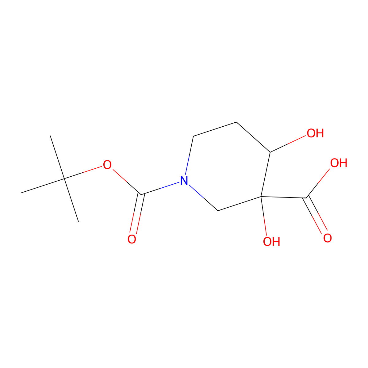 rac-(3R,4S)-1-[(tert-butoxy)carbonyl]-3,4-dihydroxypiperidine-3-carboxylic acid, trans molecular structure, CAS 2770896-82-5