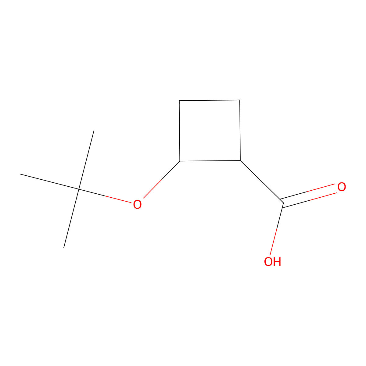 rac-(1R,2R)-2-(tert-butoxy)cyclobutane-1-carboxylic acid molecular structure, CAS 2770896-87-0