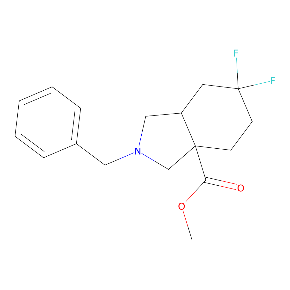 rac-methyl (3aR,7aR)-2-benzyl-6,6-difluoro-octahydro-1H-isoindole-3a-carboxylate, cis molecular structure, CAS 2770896-88-1