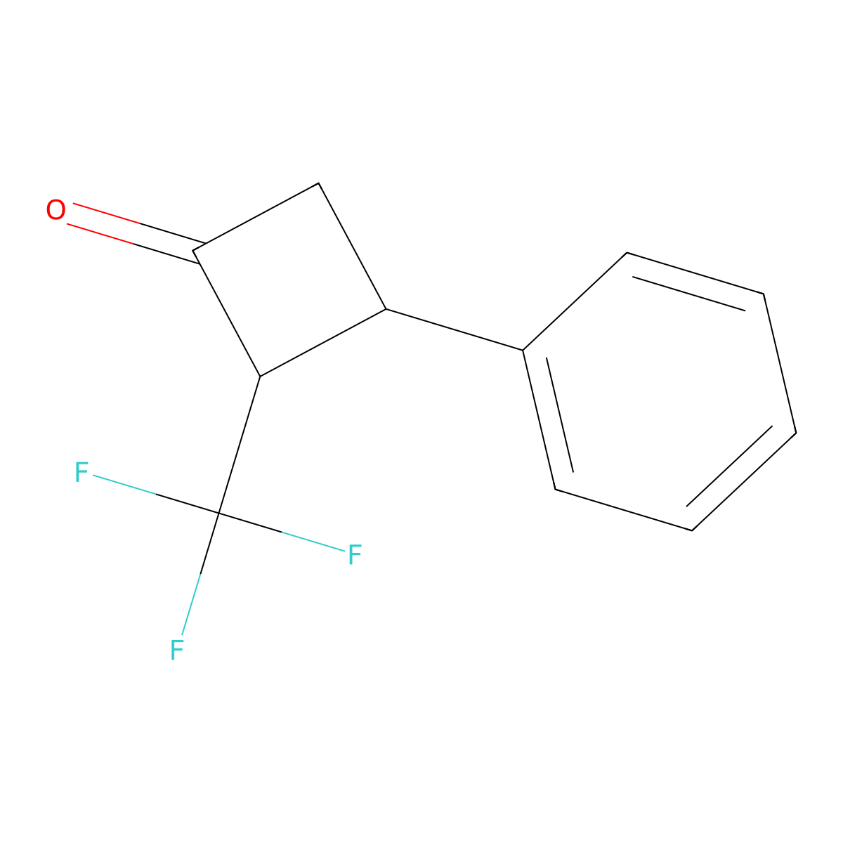 rac-(2R,3S)-3-phenyl-2-(trifluoromethyl)cyclobutan-1-one, trans molecular structure, CAS 2770896-89-2