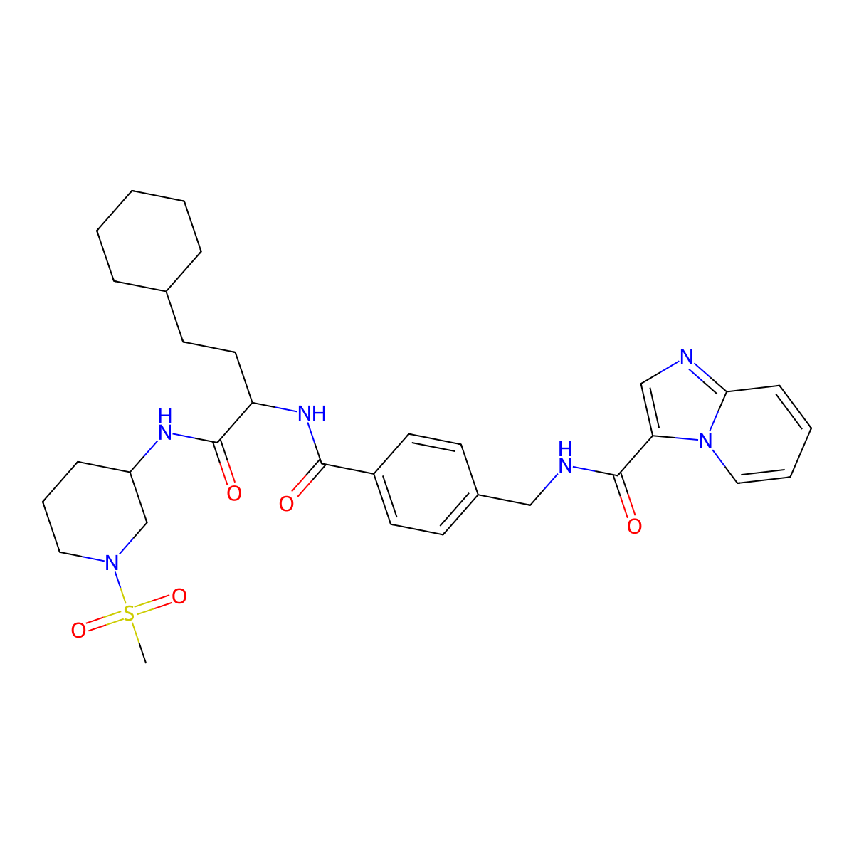 N-[[4-[[(2S)-4-cyclohexyl-1-[(1-methylsulfonylpiperidin-3-yl)amino]-1-oxobutan-2-yl]carbamoyl]phenyl]methyl]imidazo[1,2-a]pyridine-3-carboxamide molecular structure, CAS 2771319-74-3