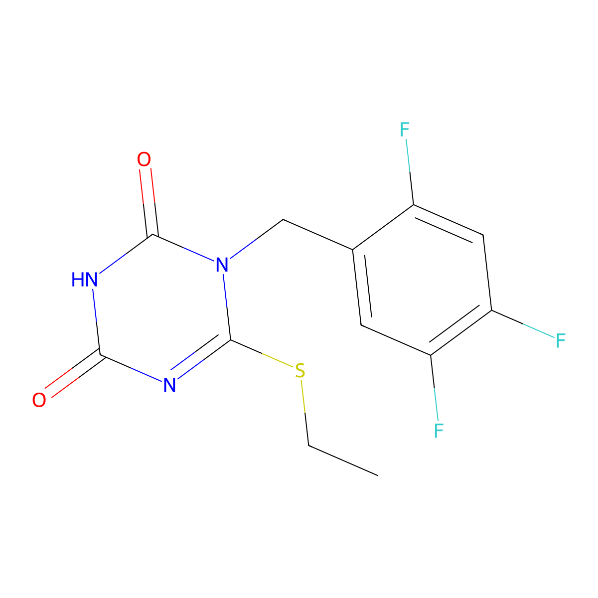 6-(Ethylthio)-1-(2,4,5-trifluorobenzyl)-1,3,5-triazine-2,4(1H,3H)-dione molecular structure, CAS 2771355-74-7