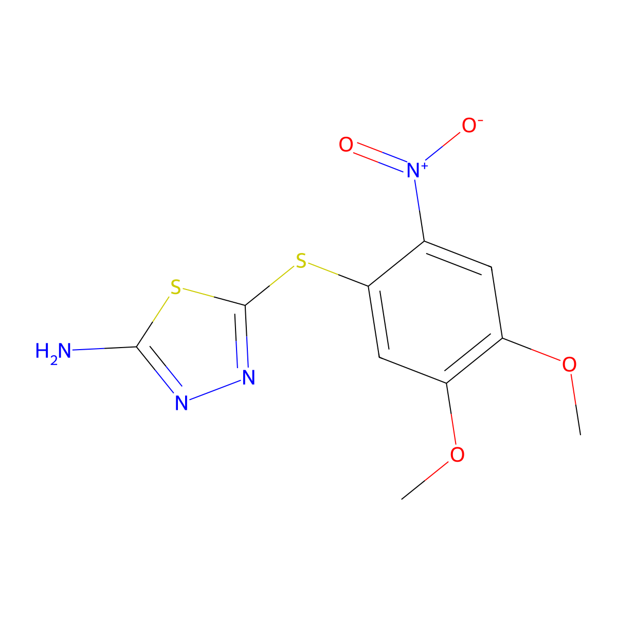5-[(4,5-Dimethoxy-2-nitrophenyl)sulfanyl]-1,3,4-thiadiazol-2-amine molecular structure, CAS 2771545-42-5