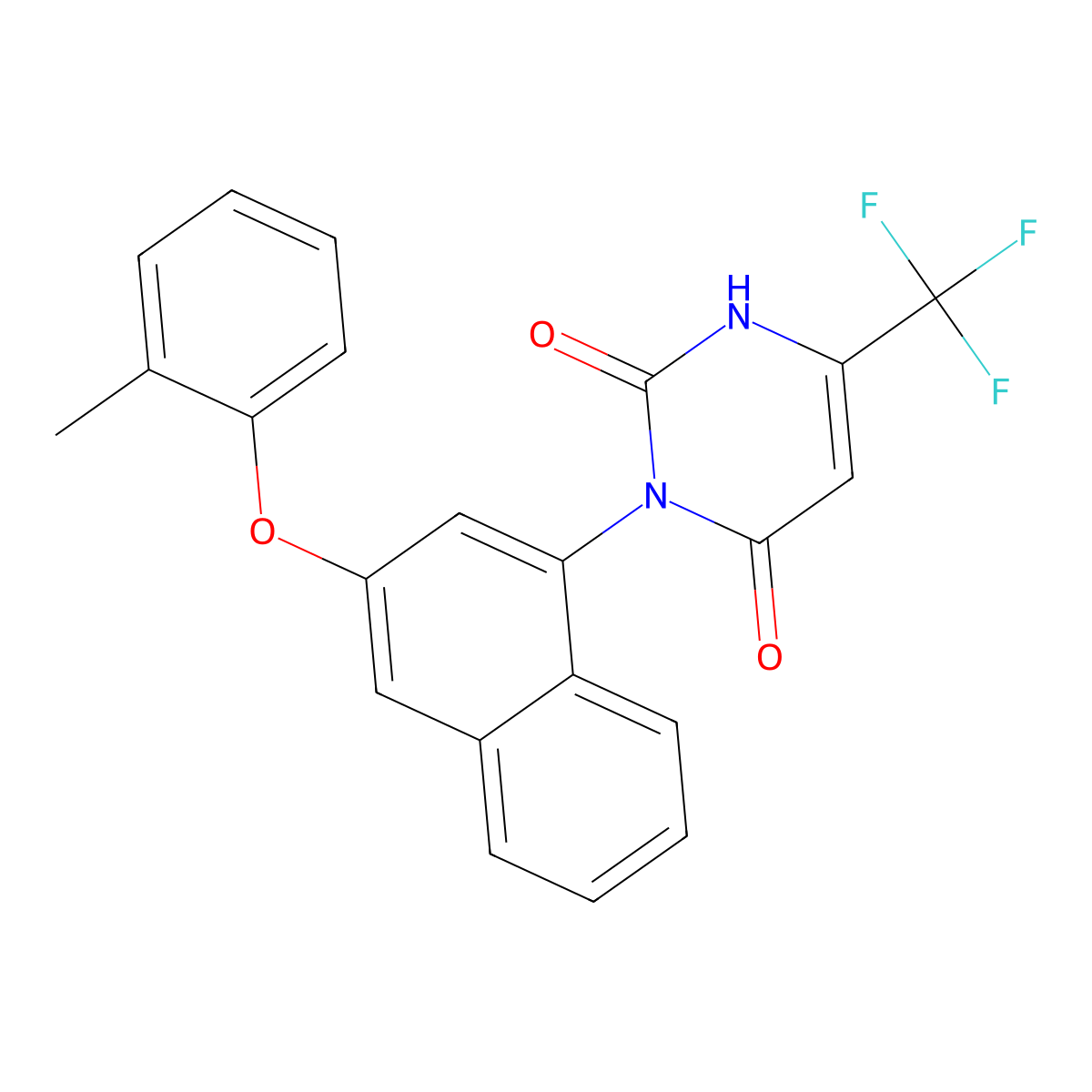 3-[3-(2-Methylphenoxy)-1-naphthalenyl]-6-(trifluoromethyl)-2,4(1H,3H)-pyrimidinedione molecular structure, CAS 2771756-82-0