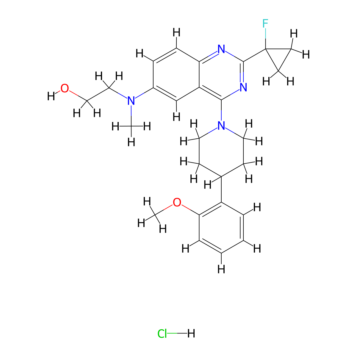 2-((2-(1-Fluorocyclopropyl)-4-(4-(2-methoxyphenyl)piperidin-1-yl)quinazolin-6-yl)(methyl)amino)ethan-1-ol hydrochloride molecular structure, CAS 2772171-50-1