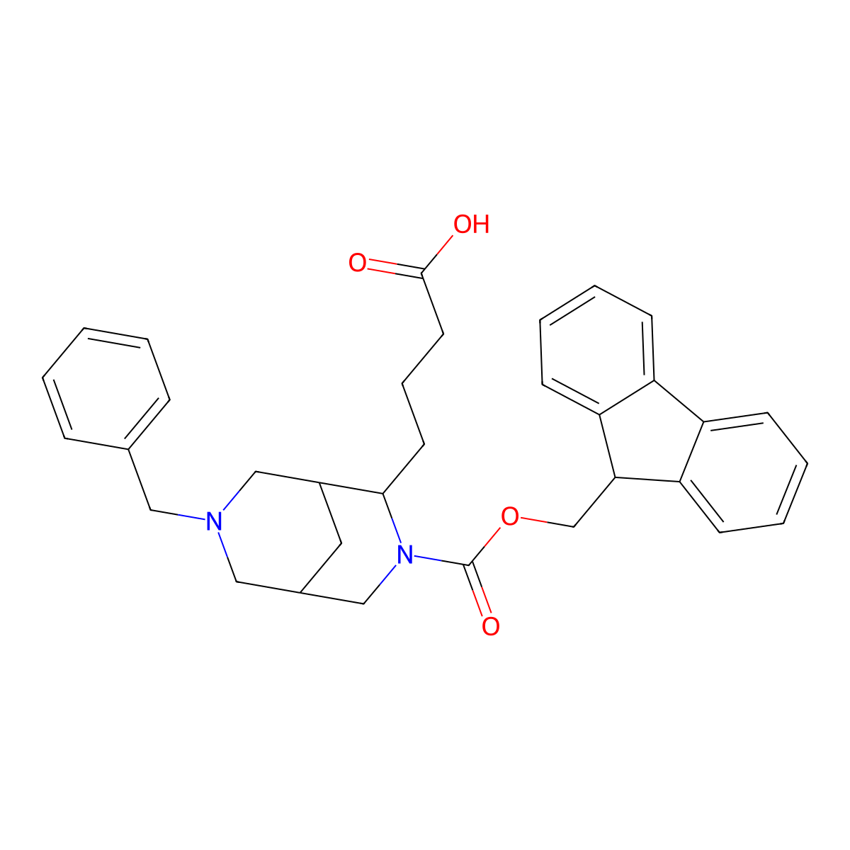 4-(7-benzyl-3-{[(9H-fluoren-9-yl)methoxy]carbonyl}-3,7-diazabicyclo[3.3.1]nonan-2-yl)butanoic acid molecular structure, CAS 2772265-97-9