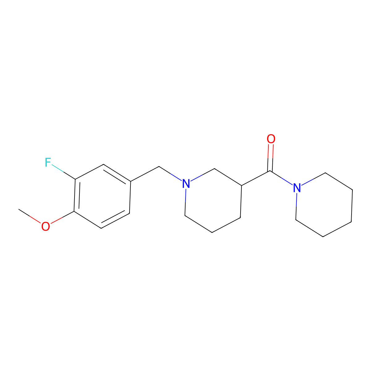 1-[(3-Fluoro-4-methoxyphenyl)methyl]-3-(piperidine-1-carbonyl)piperidine molecular structure, CAS 2772661-78-4