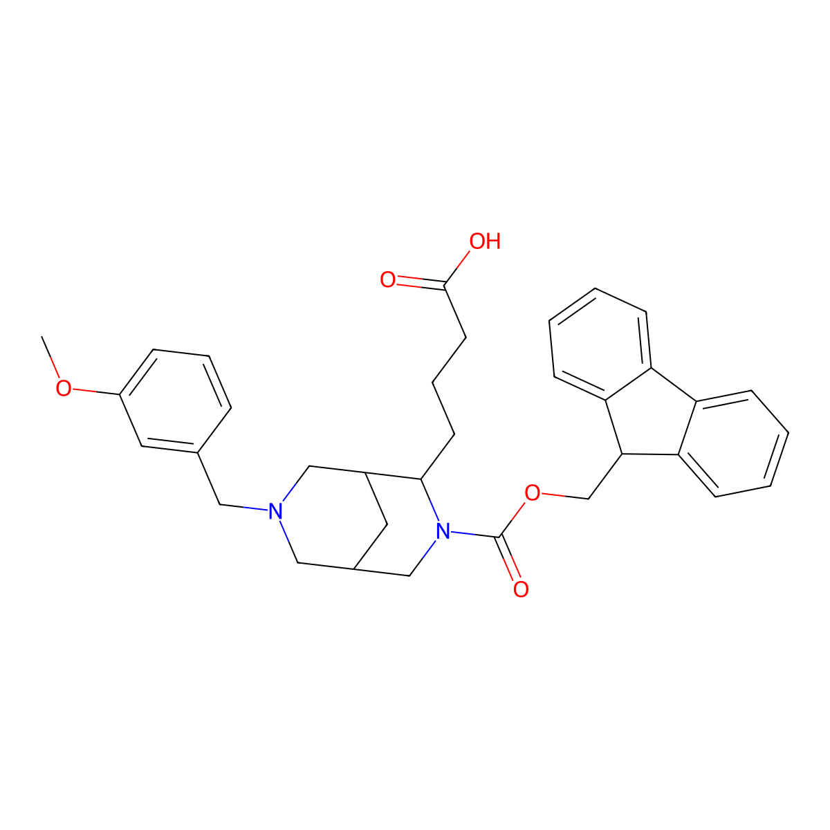 4-[3-[(9H-fluoren-9-ylmethoxy)carbonyl]-7-(3-methoxybenzyl)-3,7-diazabicyclo[3.3.1]non-2-yl]butanoic acid molecular structure, CAS 2772690-27-2