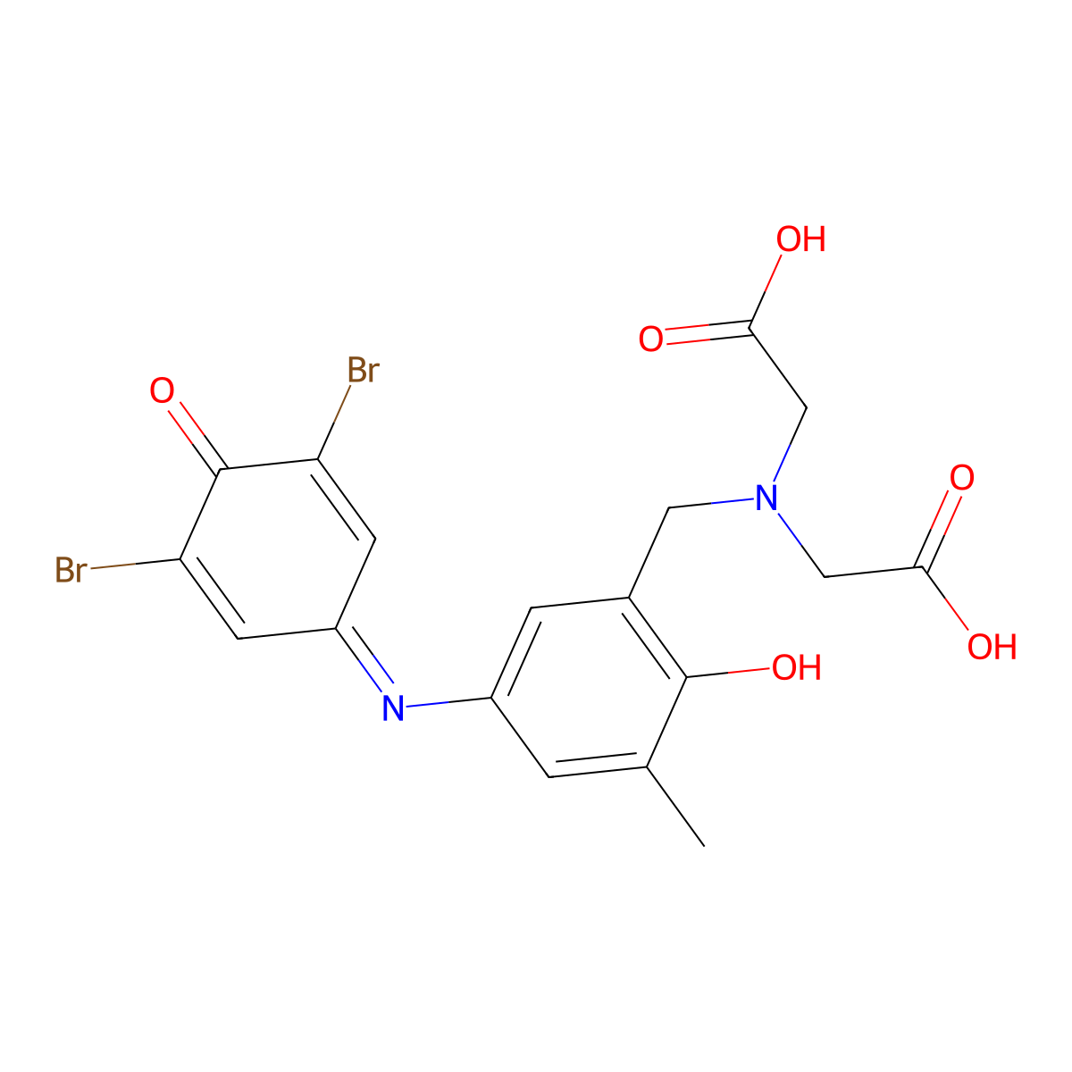Acetic acid, N-(5-(3,5-dibromo-4-oxo-2,5-cyclohexadienylideneamino)-2-hydroxy-3-methylbenzyl)iminodi- molecular structure, CAS 27728-33-2
