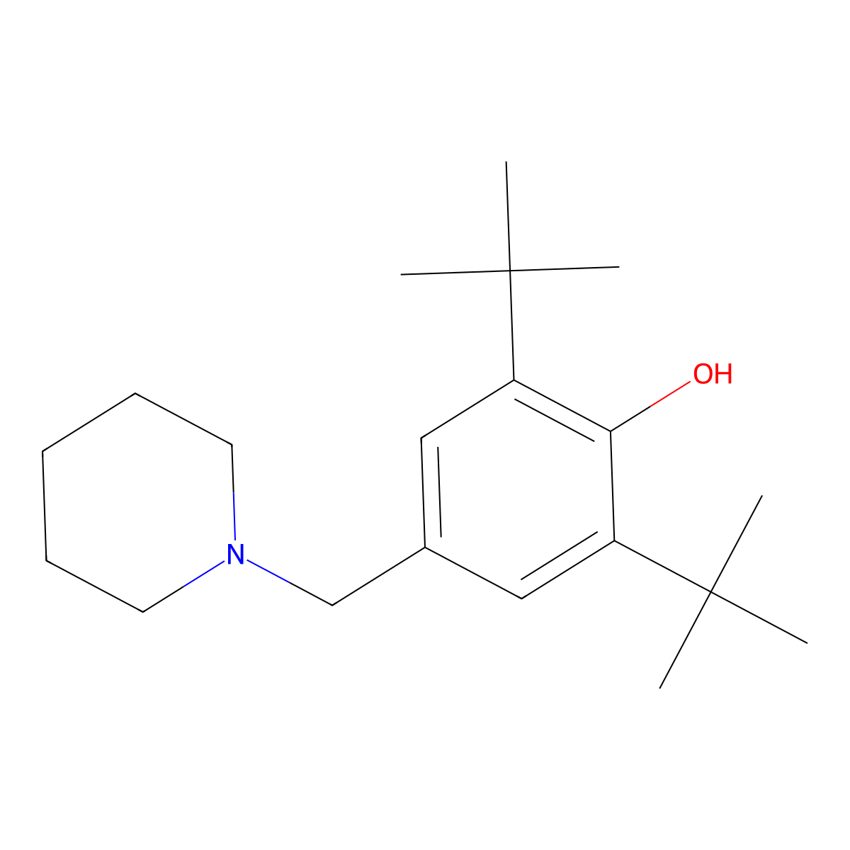 Phenol, 2,6-bis(1,1-dimethylethyl)-4-(1-piperidinylmethyl)- molecular structure, CAS 2773-49-1