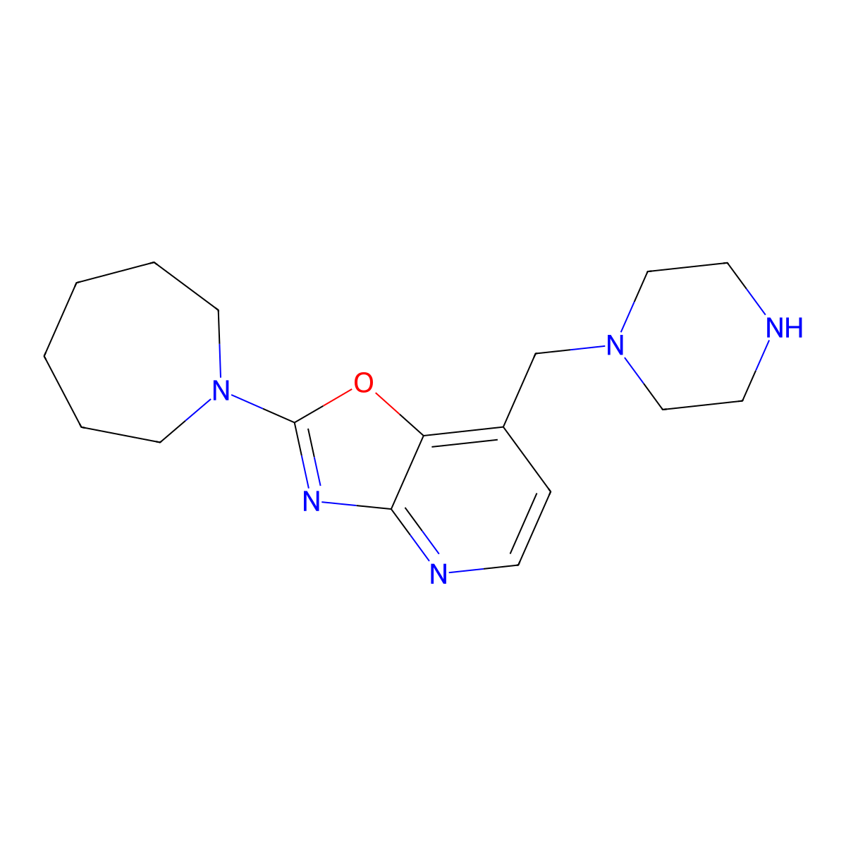 2-Azepan-1-yl-7-(piperazin-1-ylmethyl)[1,3]oxazolo[4,5-b]pyridine molecular structure, CAS 2773061-80-4