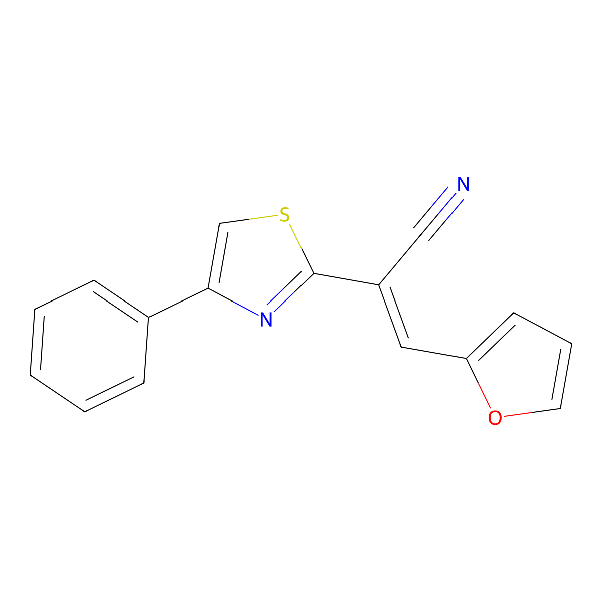 3-Furan-2-yl-2-(4-phenyl-thiazol-2-yl)-acrylonitrile molecular structure, CAS 277308-31-3