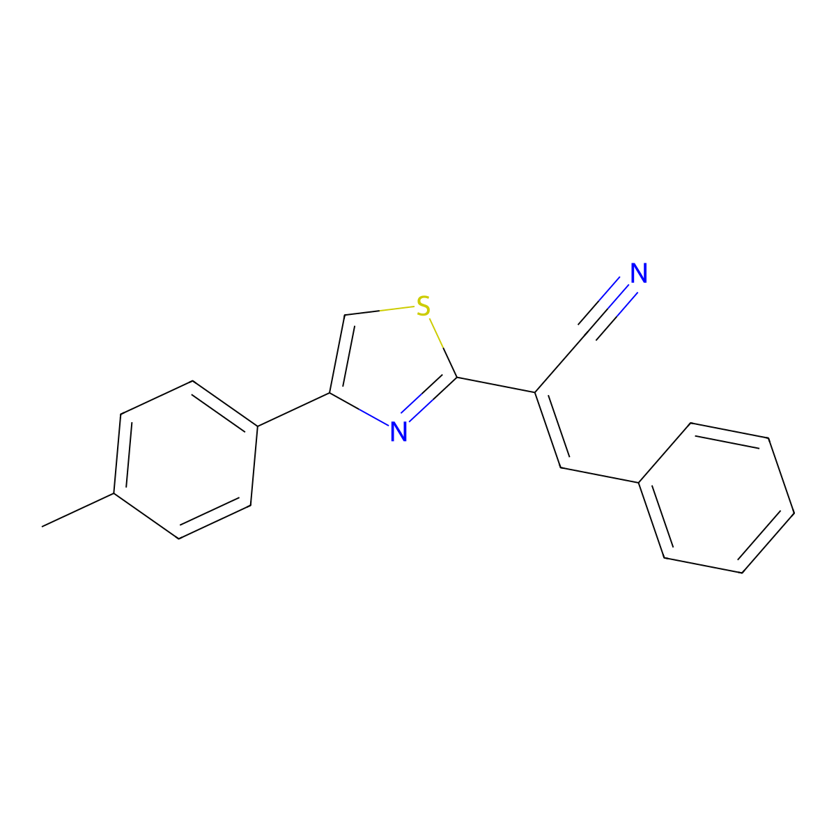 2-[4-(4-Methylphenyl)-1,3-thiazol-2-yl]-3-phenylprop-2-enenitrile molecular structure, CAS 277308-32-4