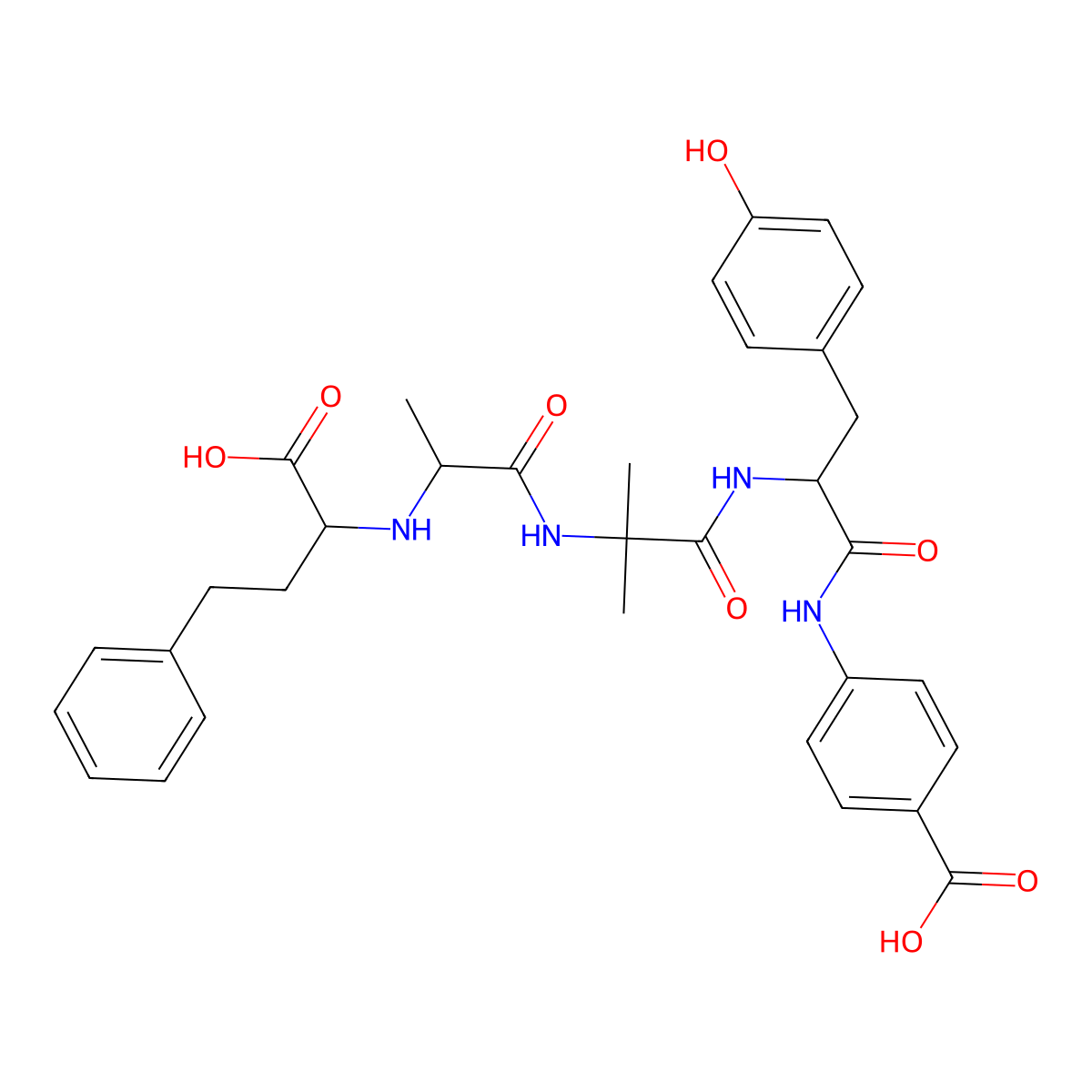 4-[[(2S)-2-[[2-[[(2S)-2-[(1-carboxy-3-phenylpropyl)amino]propanoyl]amino]-2-methylpropanoyl]amino]-3-(4-hydroxyphenyl)propanoyl]amino]benzoic acid molecular structure, CAS 277333-45-6