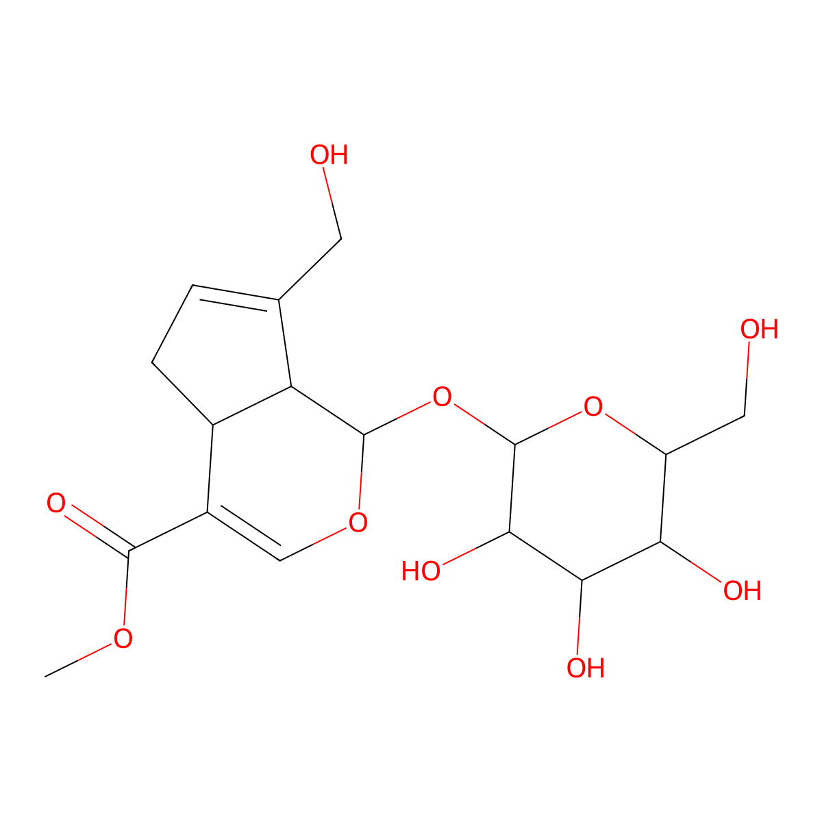 Methyl 7-(hydroxymethyl)-1-[3,4,5-trihydroxy-6-(hydroxymethyl)oxan-2-yl]oxy-1,4a,5,7a-tetrahydrocyclopenta[c]pyran-4-carboxylate molecular structure, CAS 27745-20-6