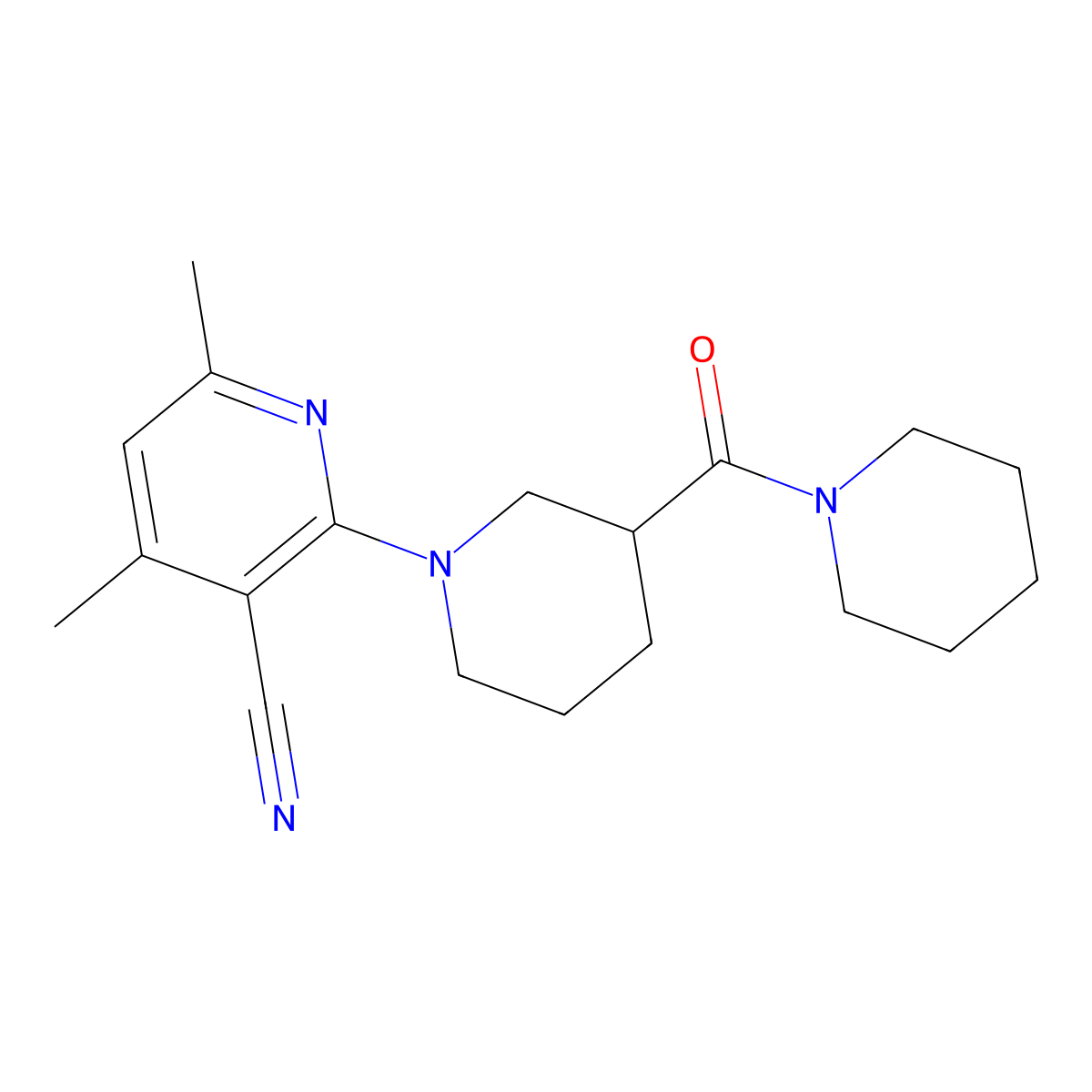 4,6-Dimethyl-2-[3-(piperidine-1-carbonyl)piperidin-1-yl]pyridine-3-carbonitrile molecular structure, CAS 2775316-94-2