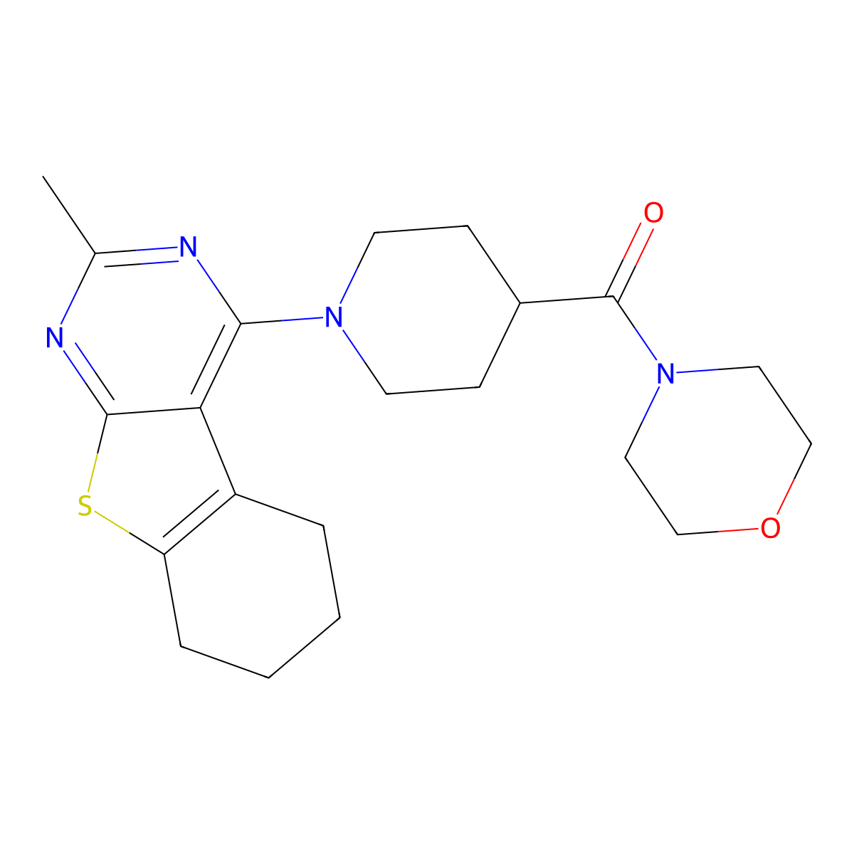 5-Methyl-3-[4-(morpholine-4-carbonyl)piperidin-1-yl]-8-thia-4,6-diazatricyclo[7.4.0.0^{2,7}]trideca-1(9),2,4,6-tetraene molecular structure, CAS 2775548-88-2