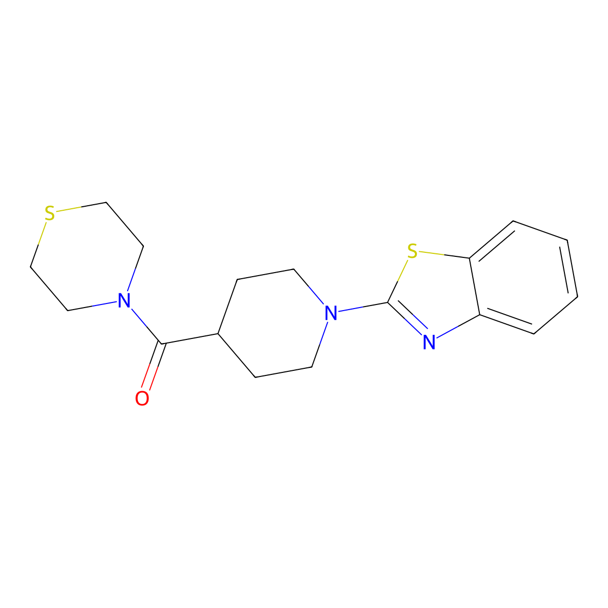 2-[4-(Thiomorpholine-4-carbonyl)piperidin-1-yl]-1,3-benzothiazole molecular structure, CAS 2775883-61-7