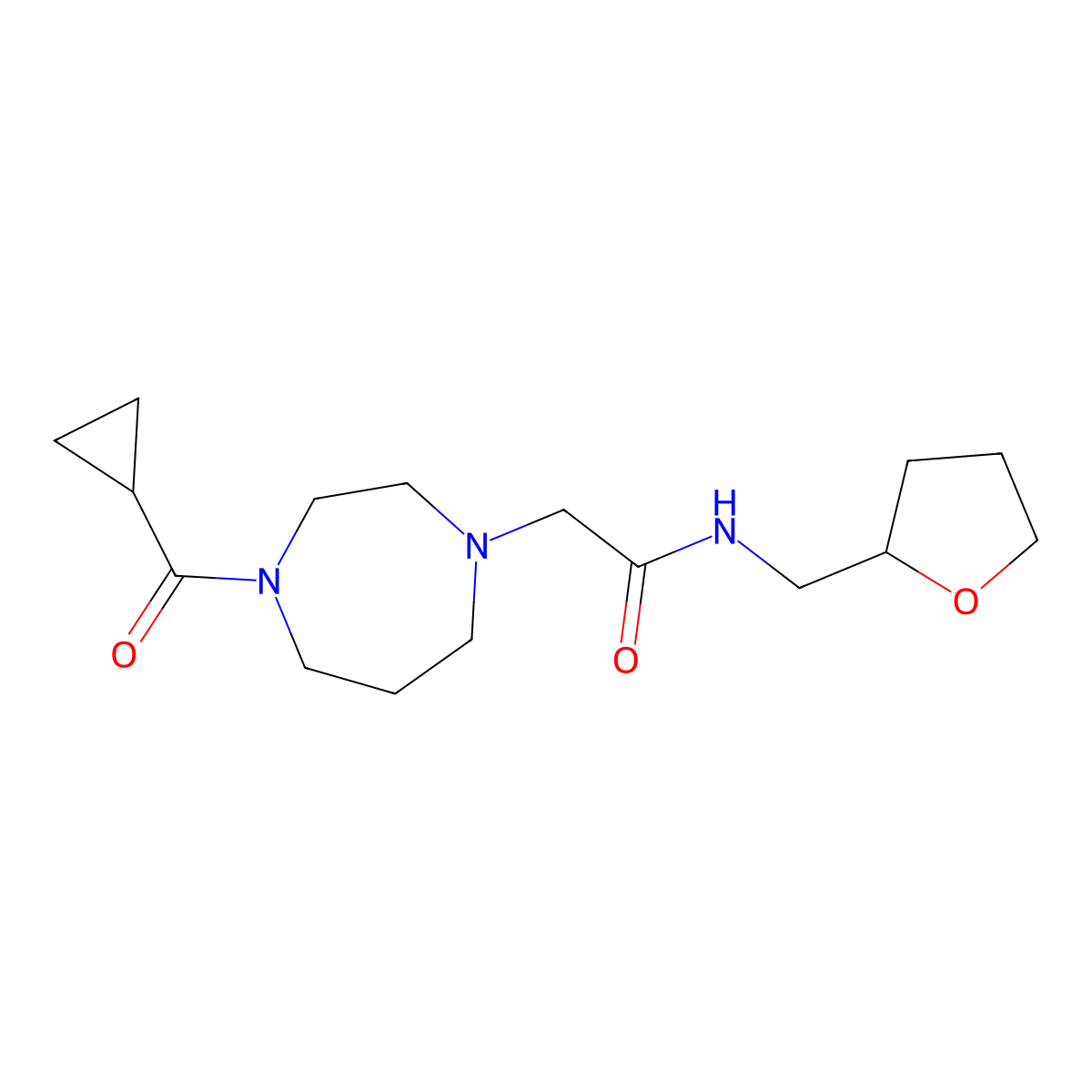 2-(4-cyclopropanecarbonyl-1,4-diazepan-1-yl)-N-[(oxolan-2-yl)methyl]acetamide molecular structure, CAS 2775898-10-5