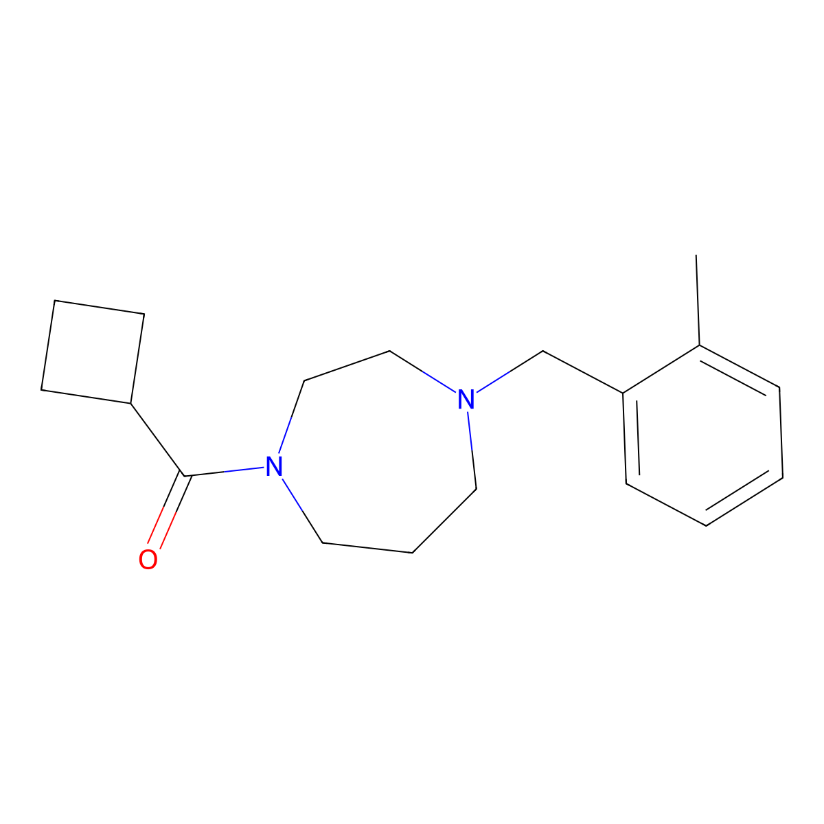 1-Cyclobutanecarbonyl-4-[(2-methylphenyl)methyl]-1,4-diazepane molecular structure, CAS 2775986-58-6