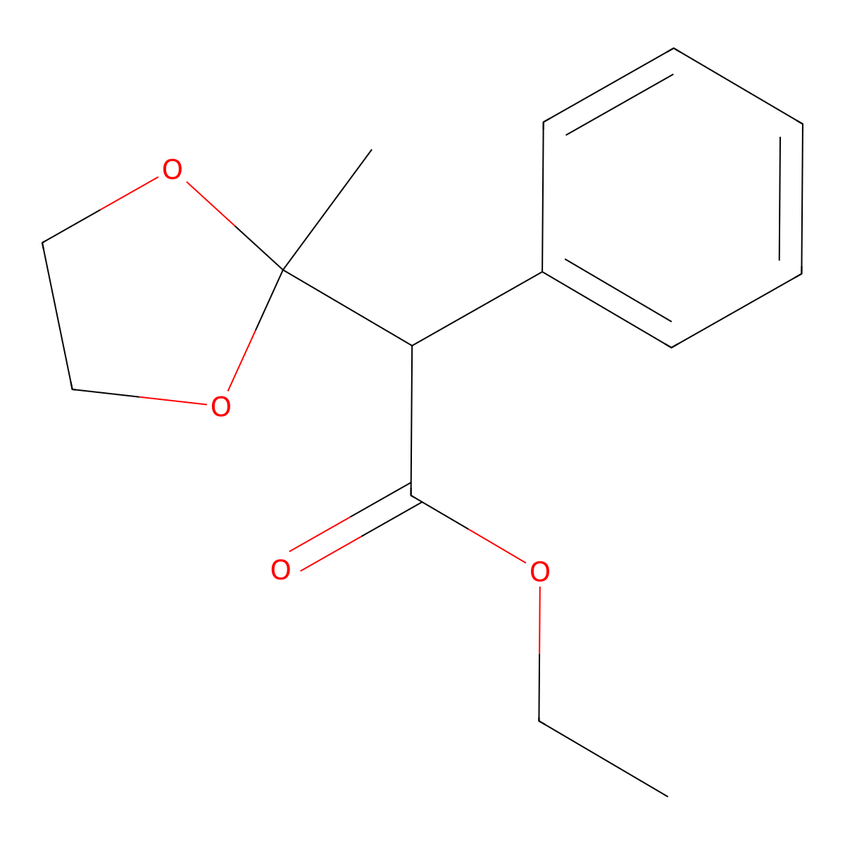 Ethyl 2-(2-methyl-1,3-dioxolan-2-yl)-2-phenylacetate molecular structure, CAS 27762-09-0