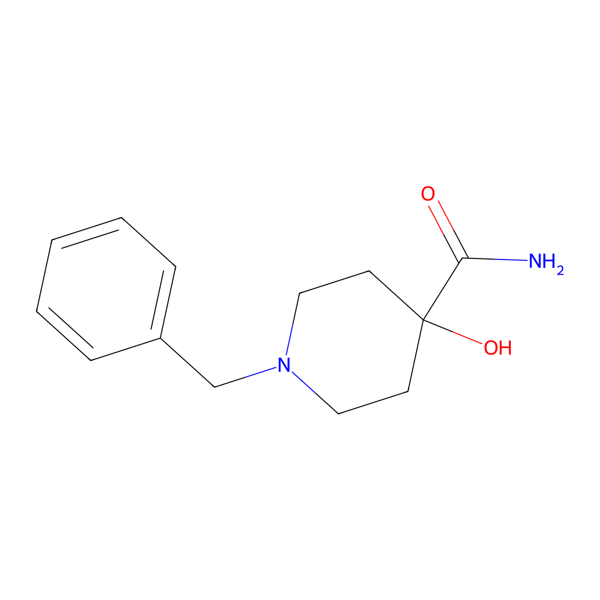 1-Benzyl-4-hydroxypiperidine-4-carboxamide molecular structure, CAS 27771-25-1