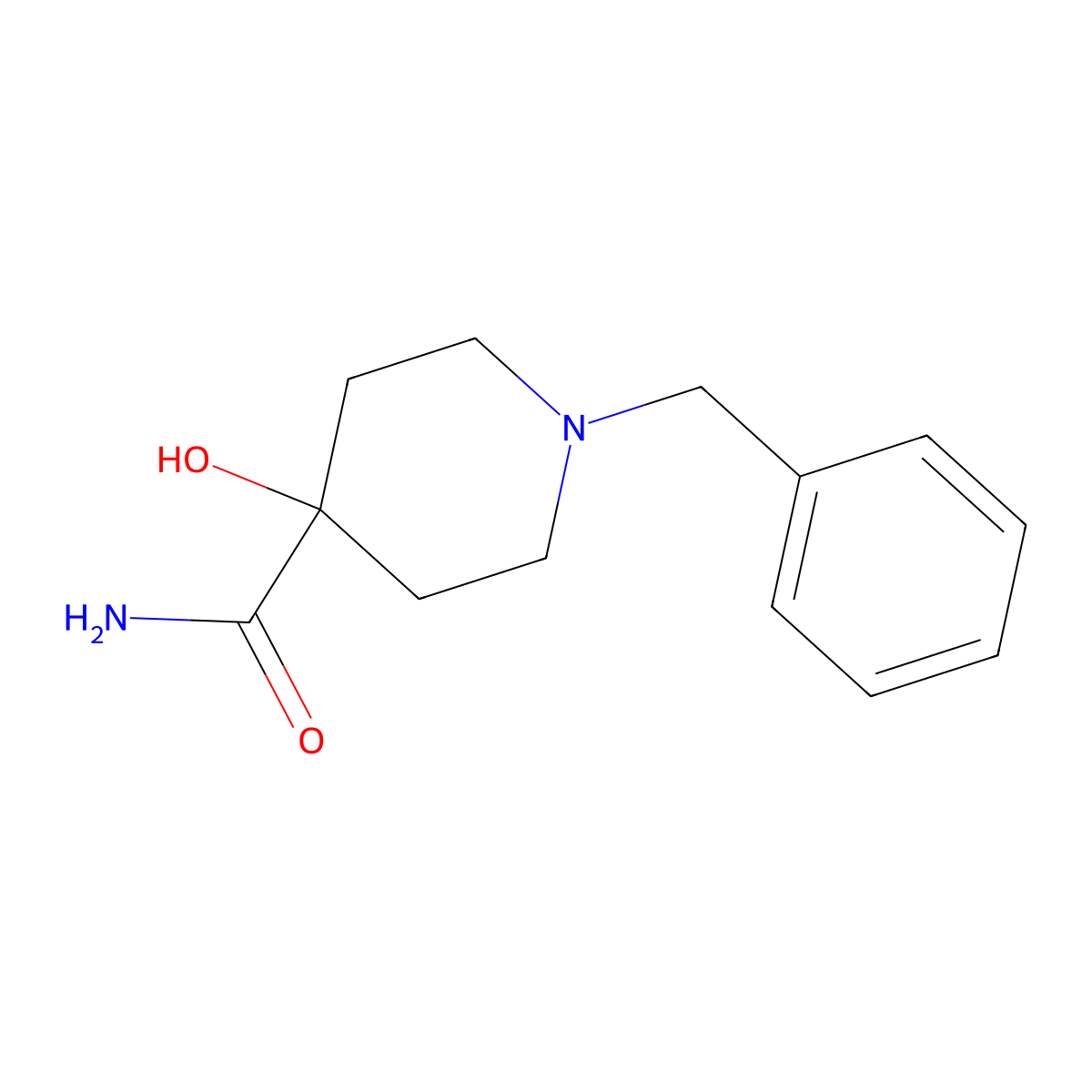 1-Benzyl-4-hydroxypiperidine-4-carboxamide molecular structure, CAS 27771-25-1