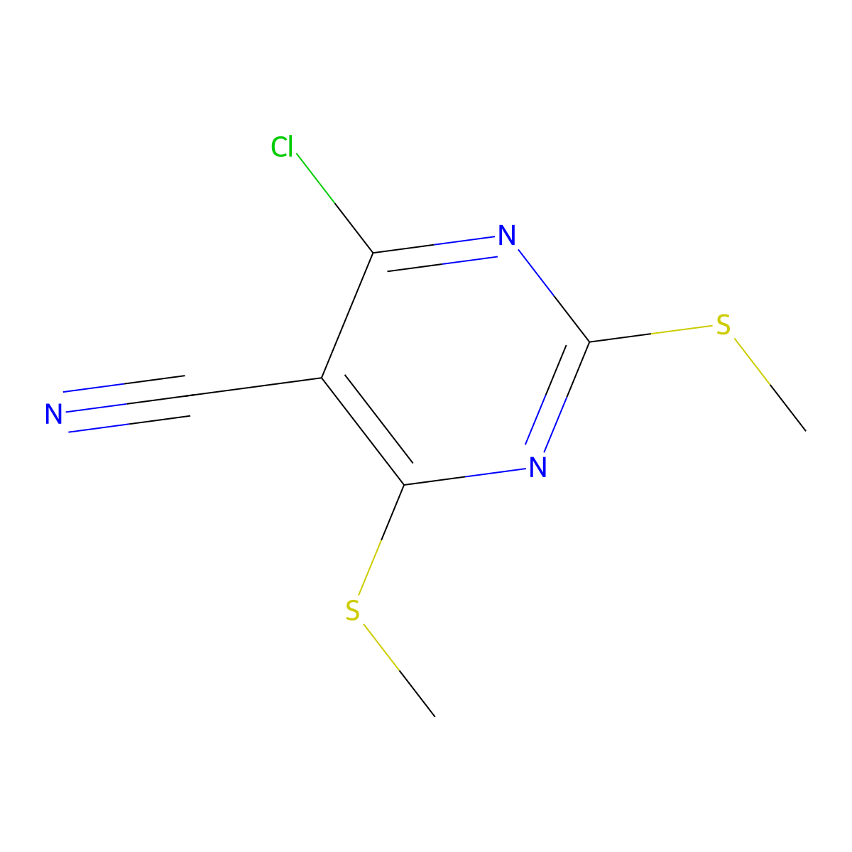 4-Chloro-2,6-bis(methylsulfanyl)pyrimidine-5-carbonitrile molecular structure, CAS 277749-57-2