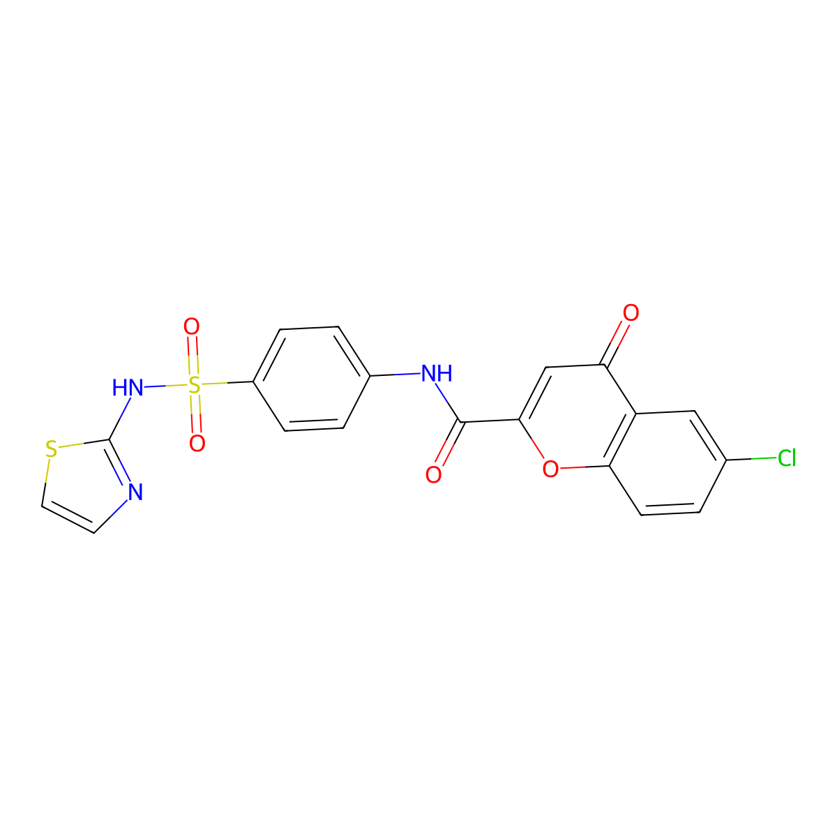 4H-1-Benzopyran-2-carboxamide, 6-chloro-4-oxo-N-(4-((2-thiazolylamino)sulfonyl)phenyl)- molecular structure, CAS 27777-20-4