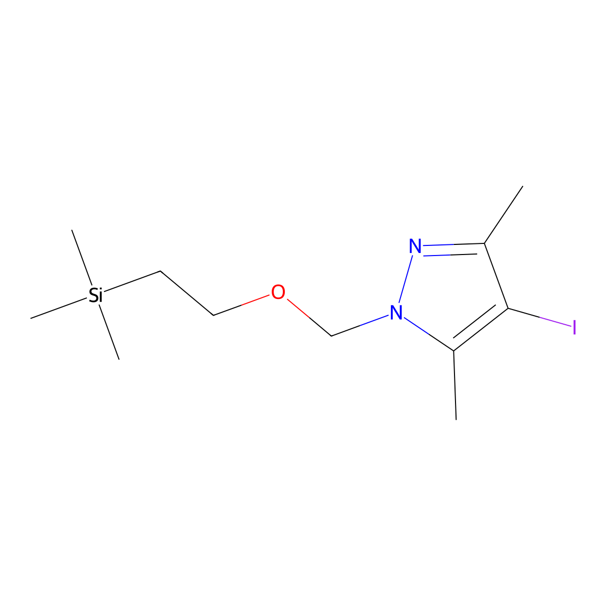 4-iodo-3,5-dimethyl-1-((2-(trimethylsilyl)ethoxy)methyl)-1H-pyrazole molecular structure, CAS 2778162-52-8