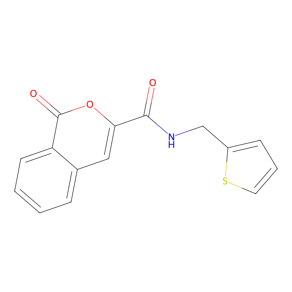 1-oxo-N-[(thiophen-2-yl)methyl]-1H-isochromene-3-carboxamide molecular structure, CAS 2778449-02-6