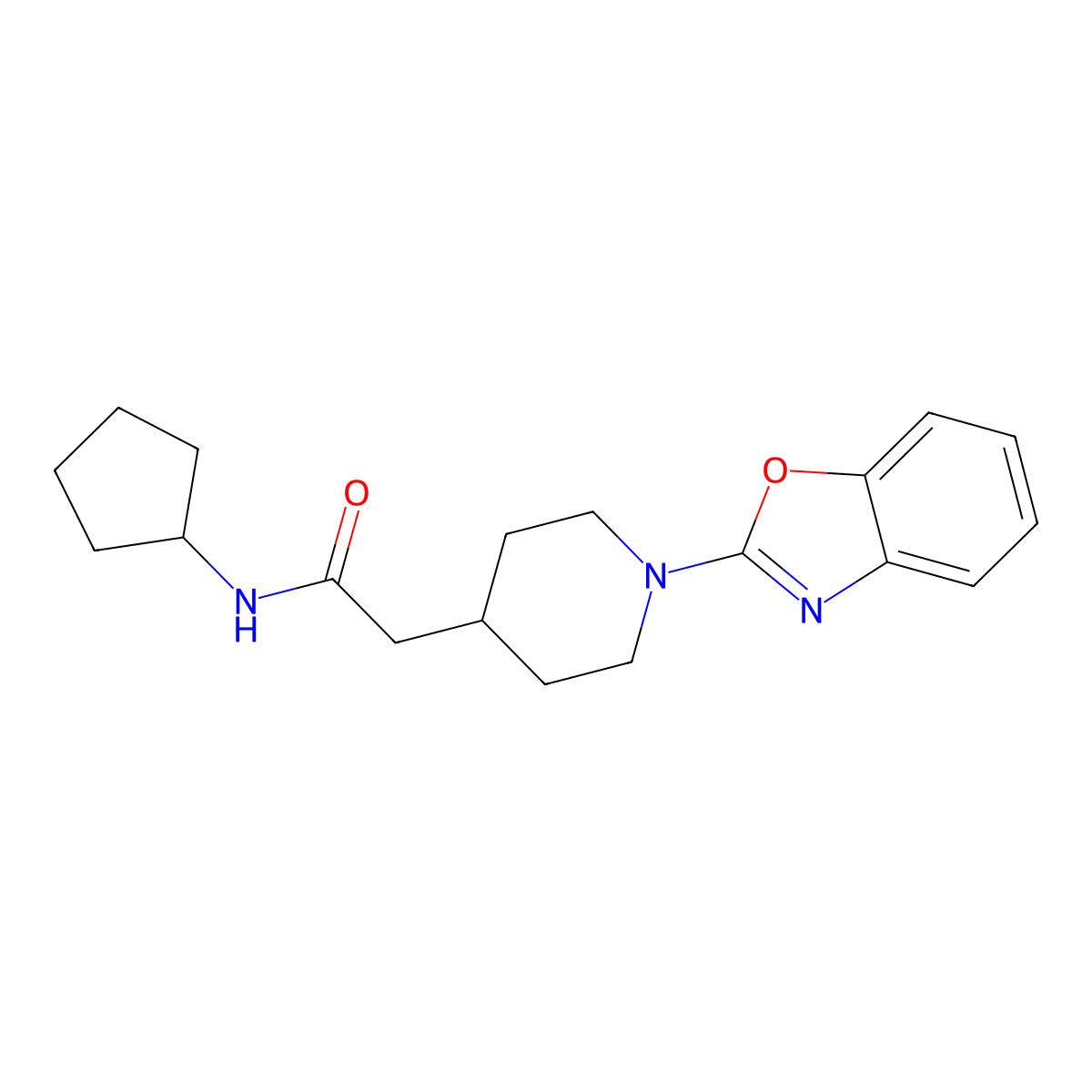 2-[1-(1,3-benzoxazol-2-yl)piperidin-4-yl]-N-cyclopentylacetamide molecular structure, CAS 2778846-30-1